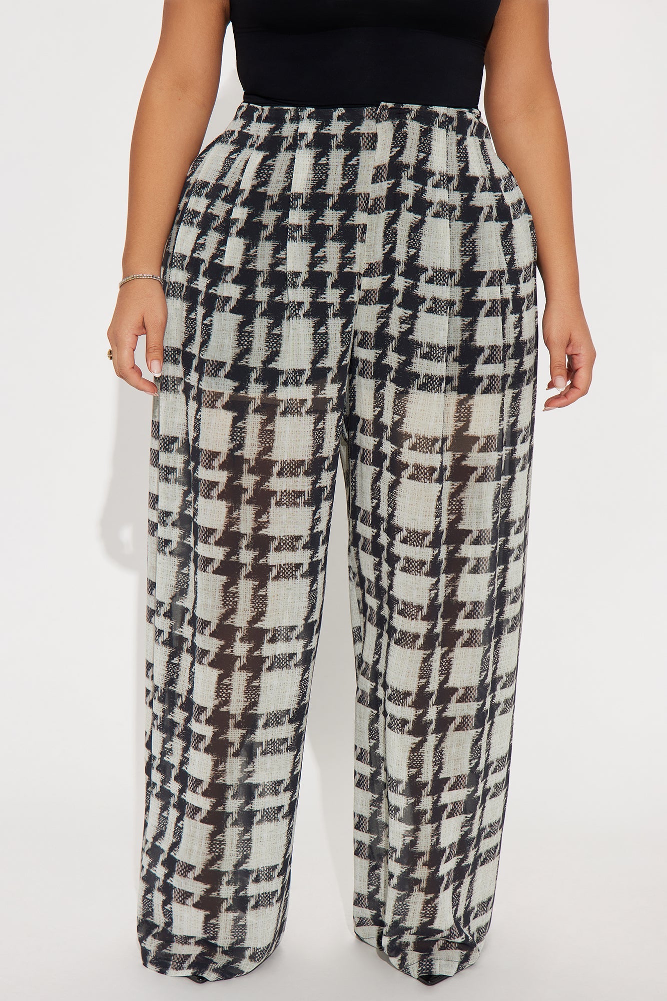 Zella Houndstooth Chiffon Wide Leg Pant - Black/combo