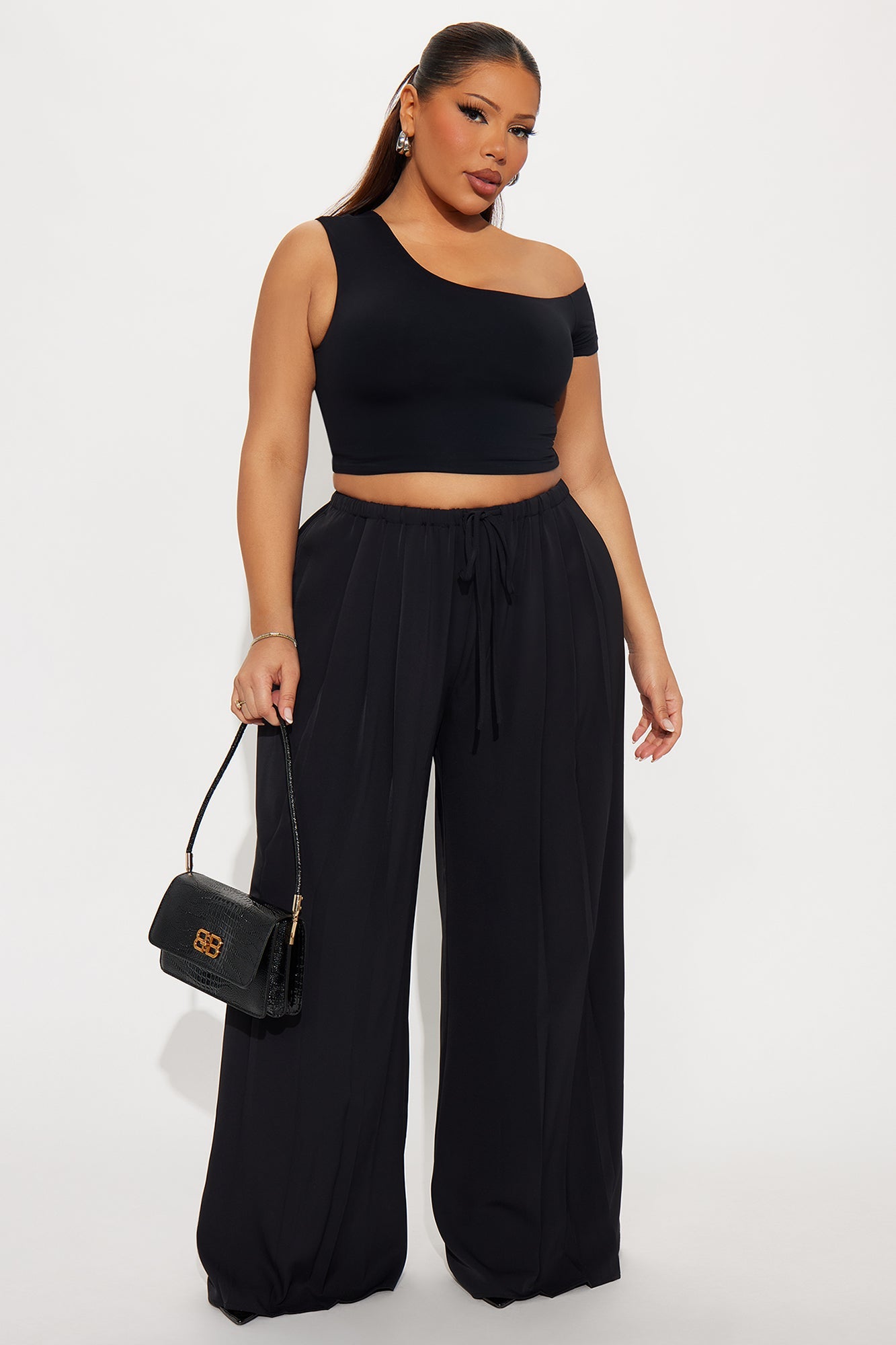 Cara Mid Rise Wide Leg Pant 32″ - Black