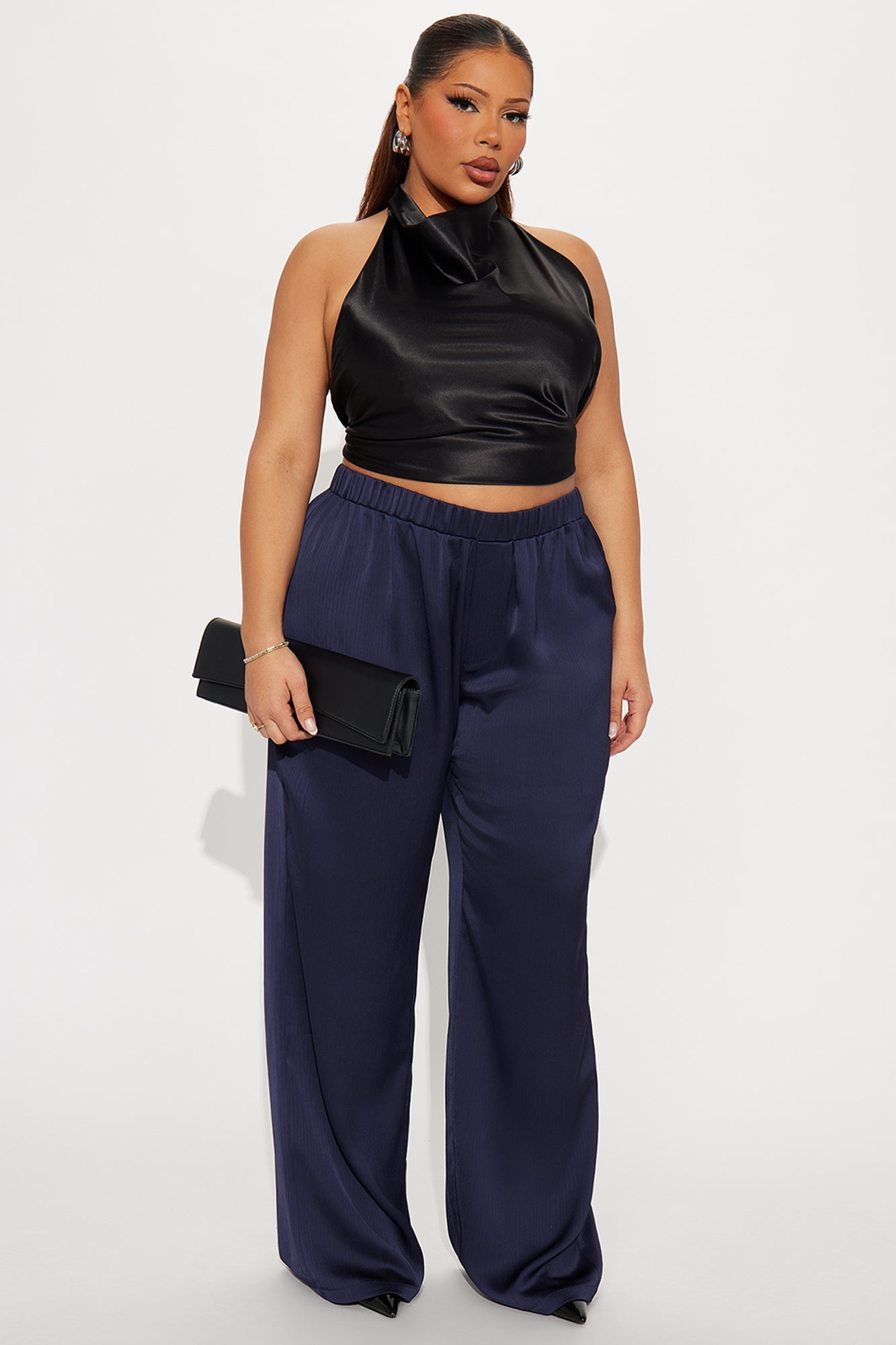 Daphina Satin Pull On Pant - Navy