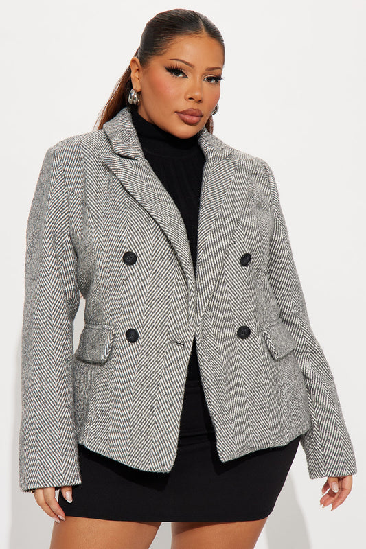 Life Altering Double Breasted Houndstooth Blazer - Charcoal/combo