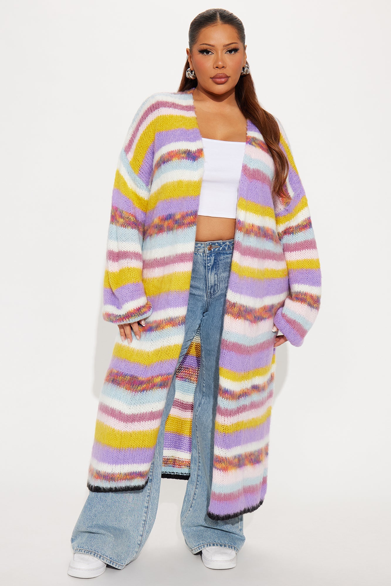 Loveliness Colorblock Fuzzy Long Cardigan - Multi Color