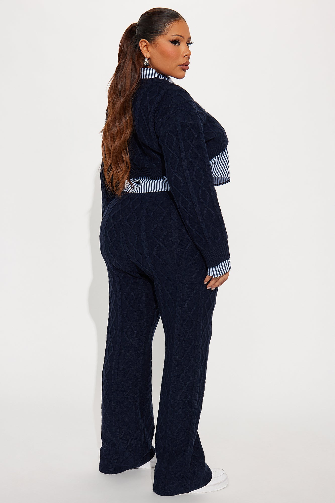 Jordana Sweater Striped Pant Set - Navy