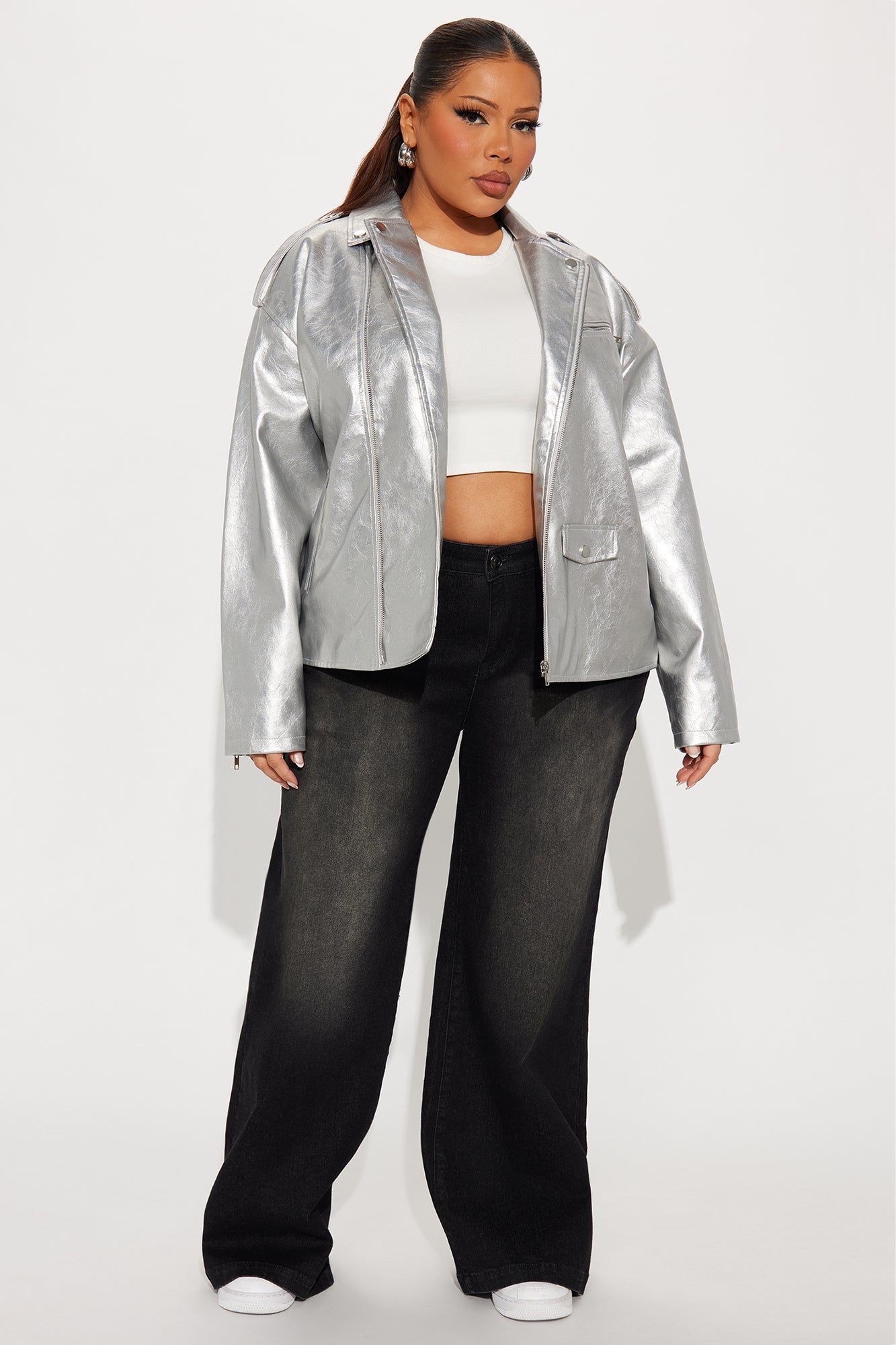 Higher Frequency Faux Leather Moto Jacket - Silver