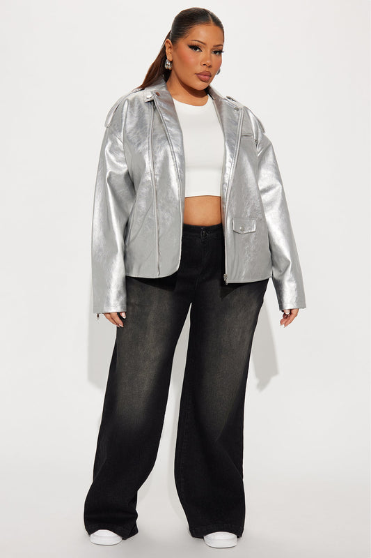 Higher Frequency Faux Leather Moto Jacket - Silver