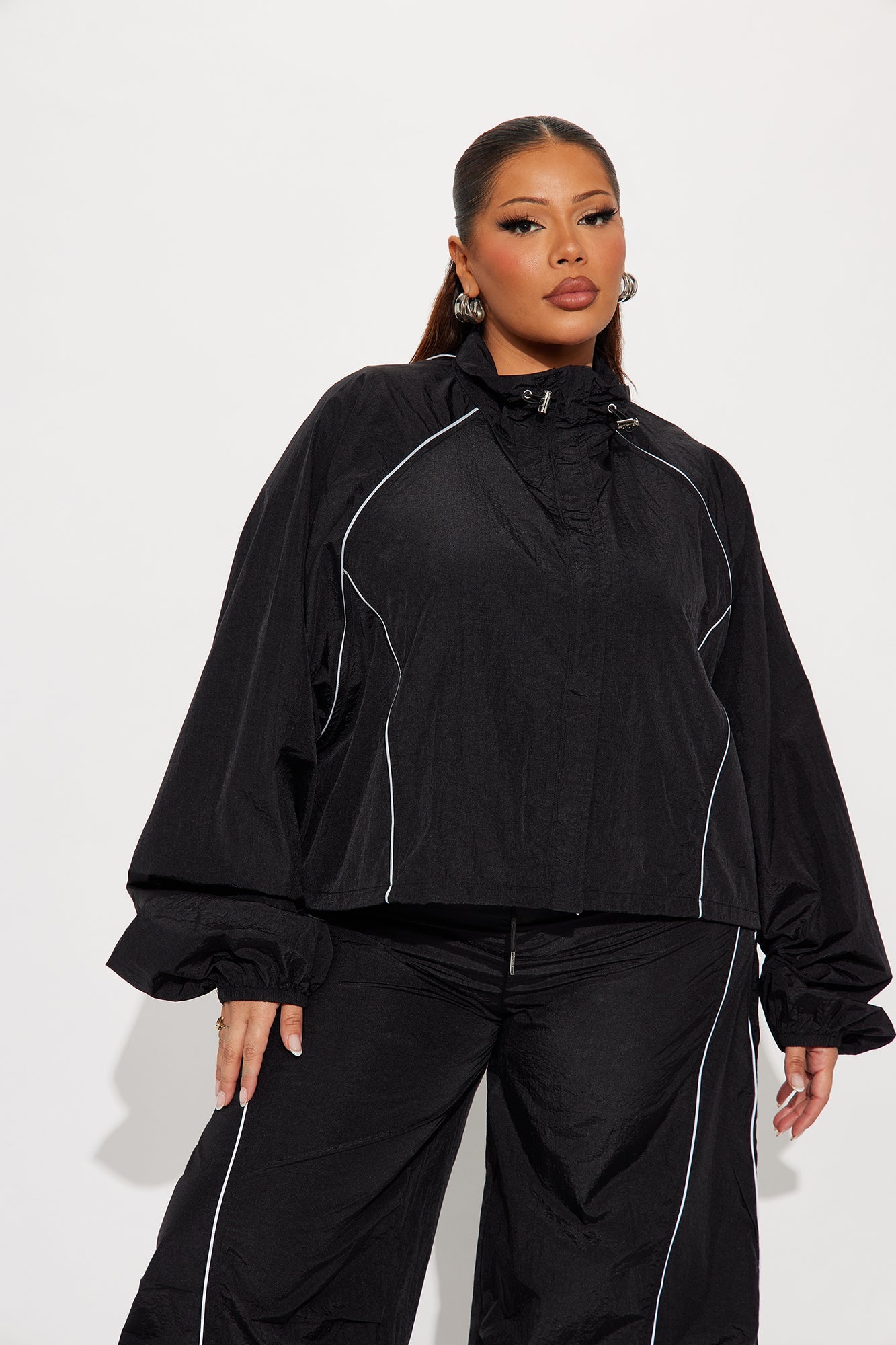 Just My Vibe Windbreaker Reflective Jacket - Black