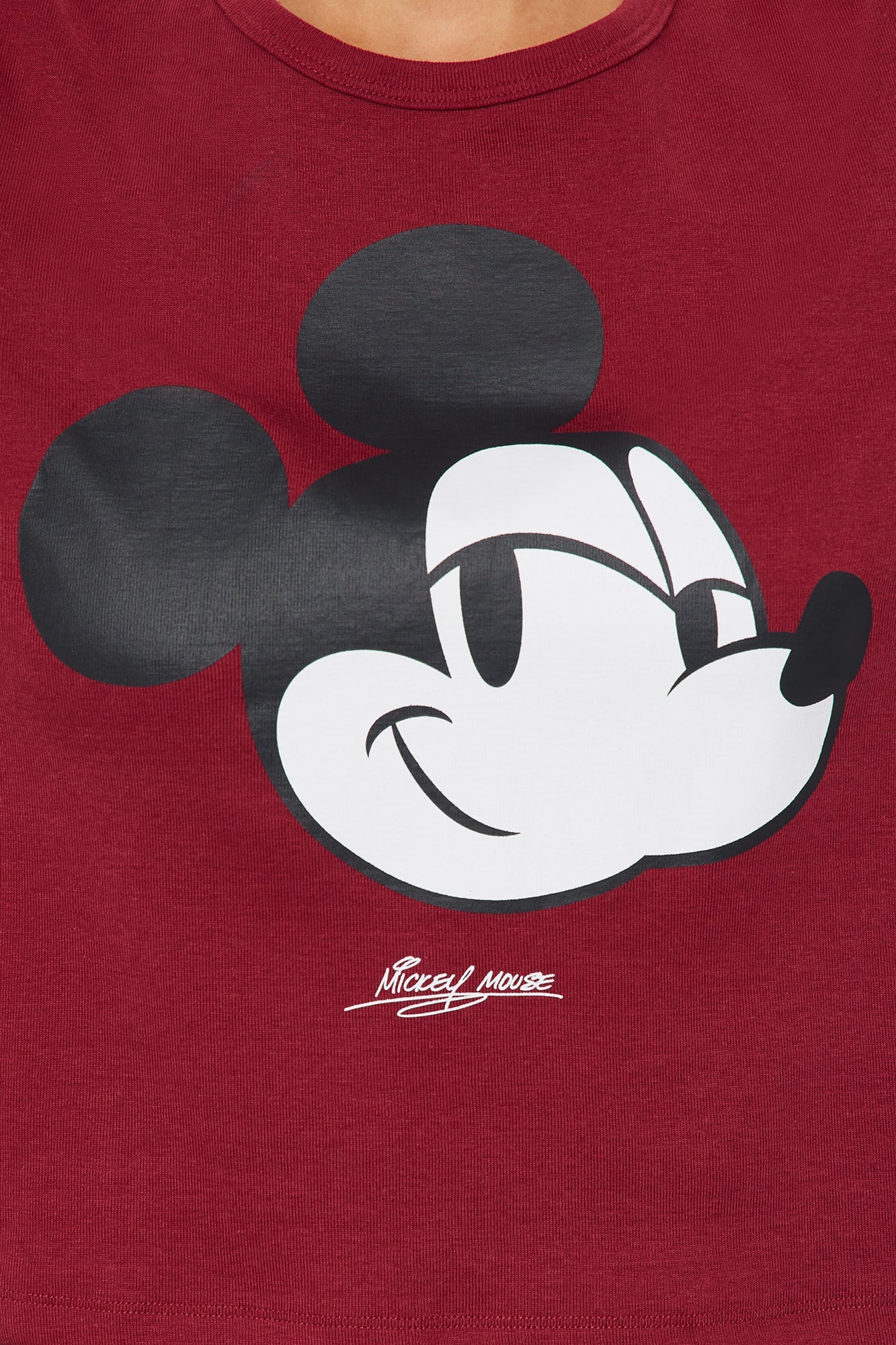 Micky Mouse Vibes Crew Neck Baby Tee - Wine