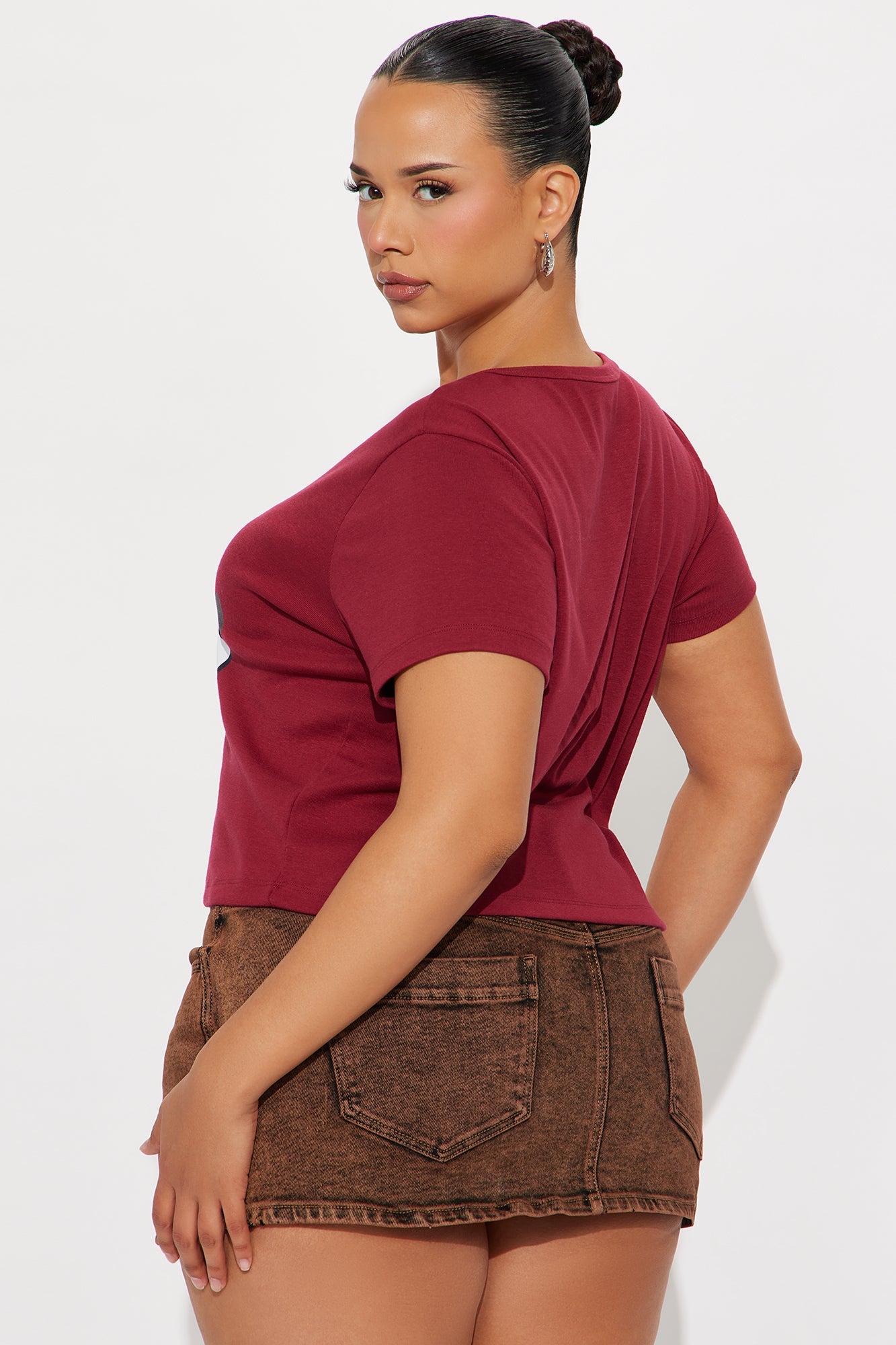 Micky Mouse Vibes Crew Neck Baby Tee - Wine