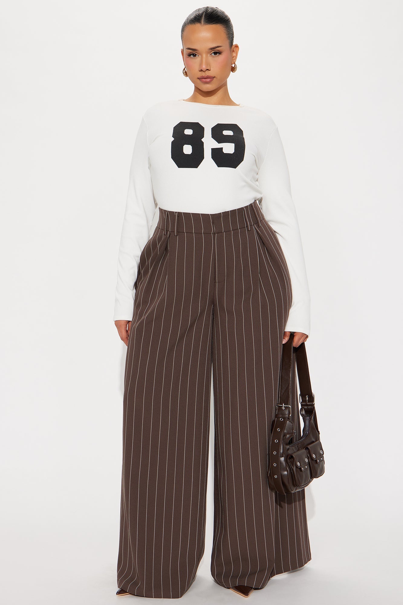 Felicity Pinstripe Wide Leg Trouser Pant 33″ - Chocolate/Combo