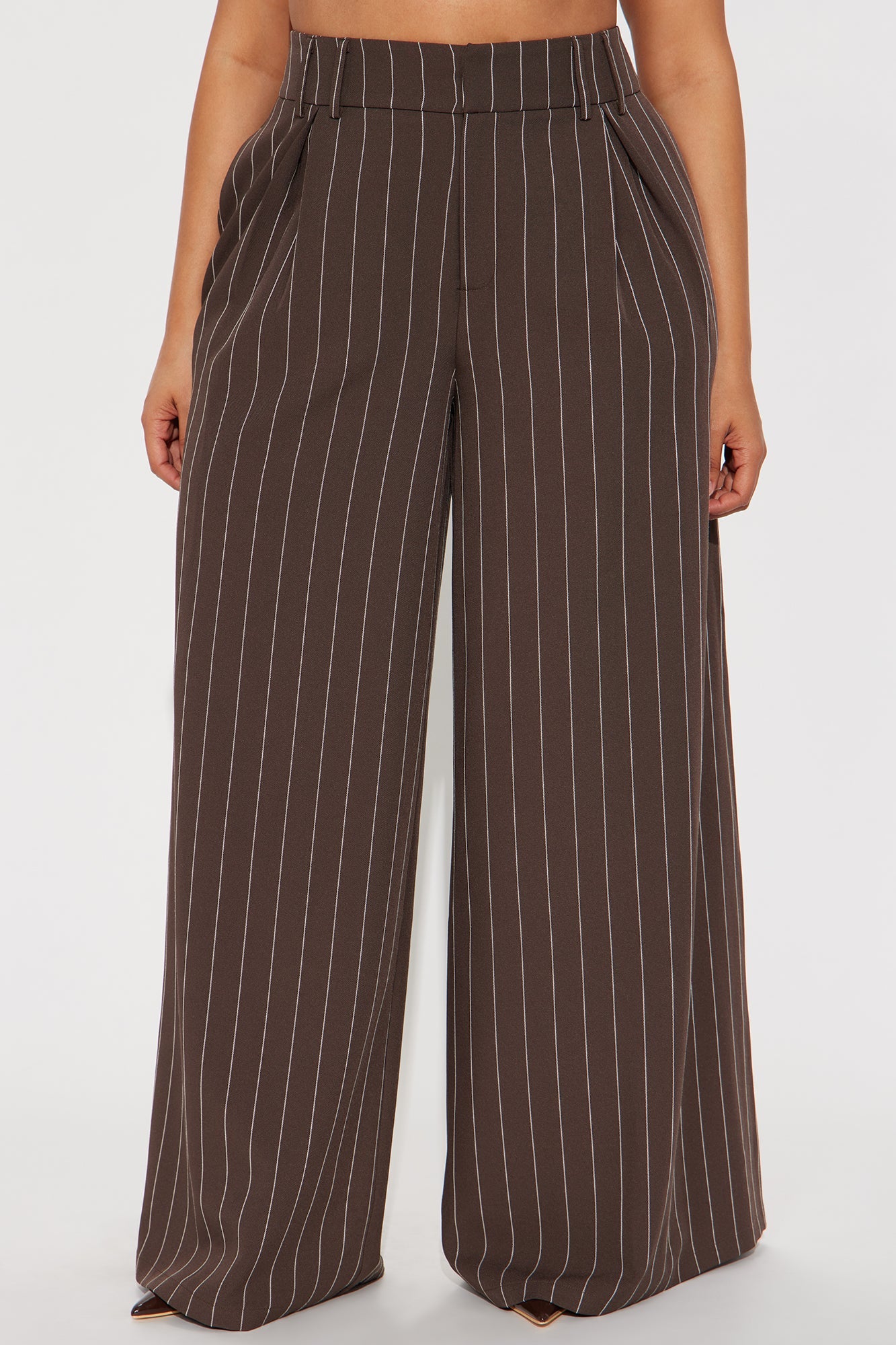 Felicity Pinstripe Wide Leg Trouser Pant 33″ - Chocolate/Combo