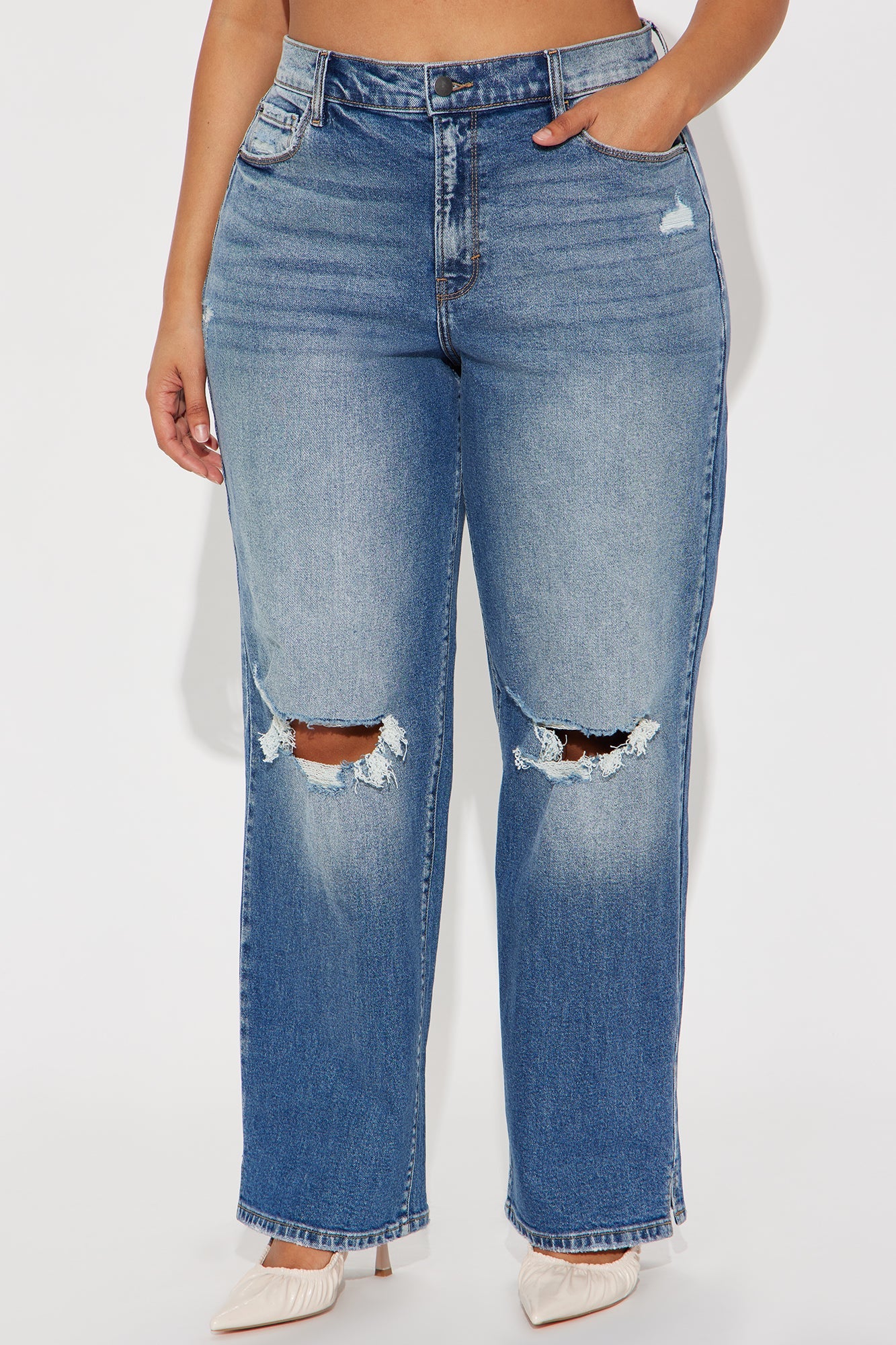 Serena Ripped Straight Leg Jeans - Medium Wash