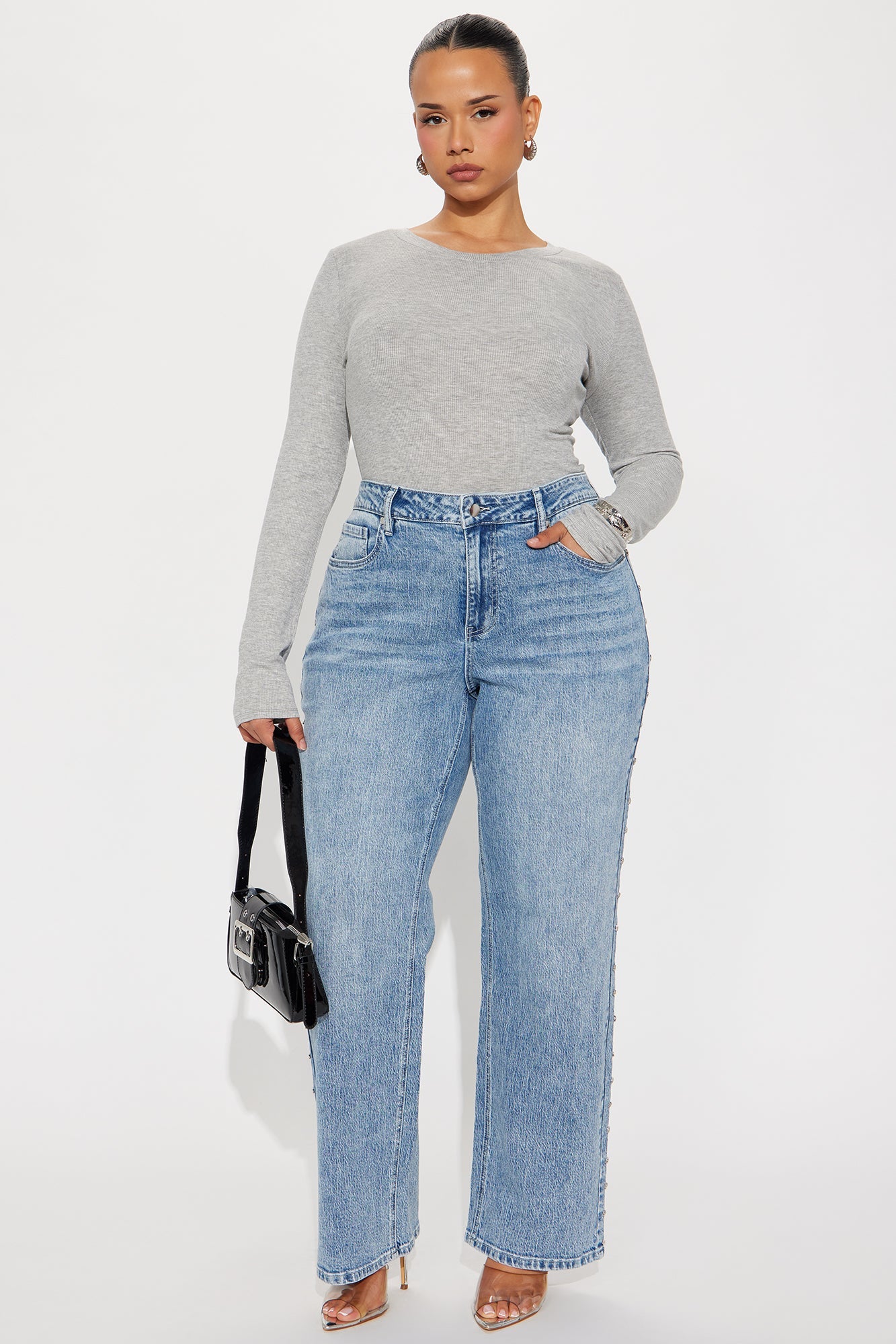 Shining Star Embellished Straight Leg Jean - Medium Wash