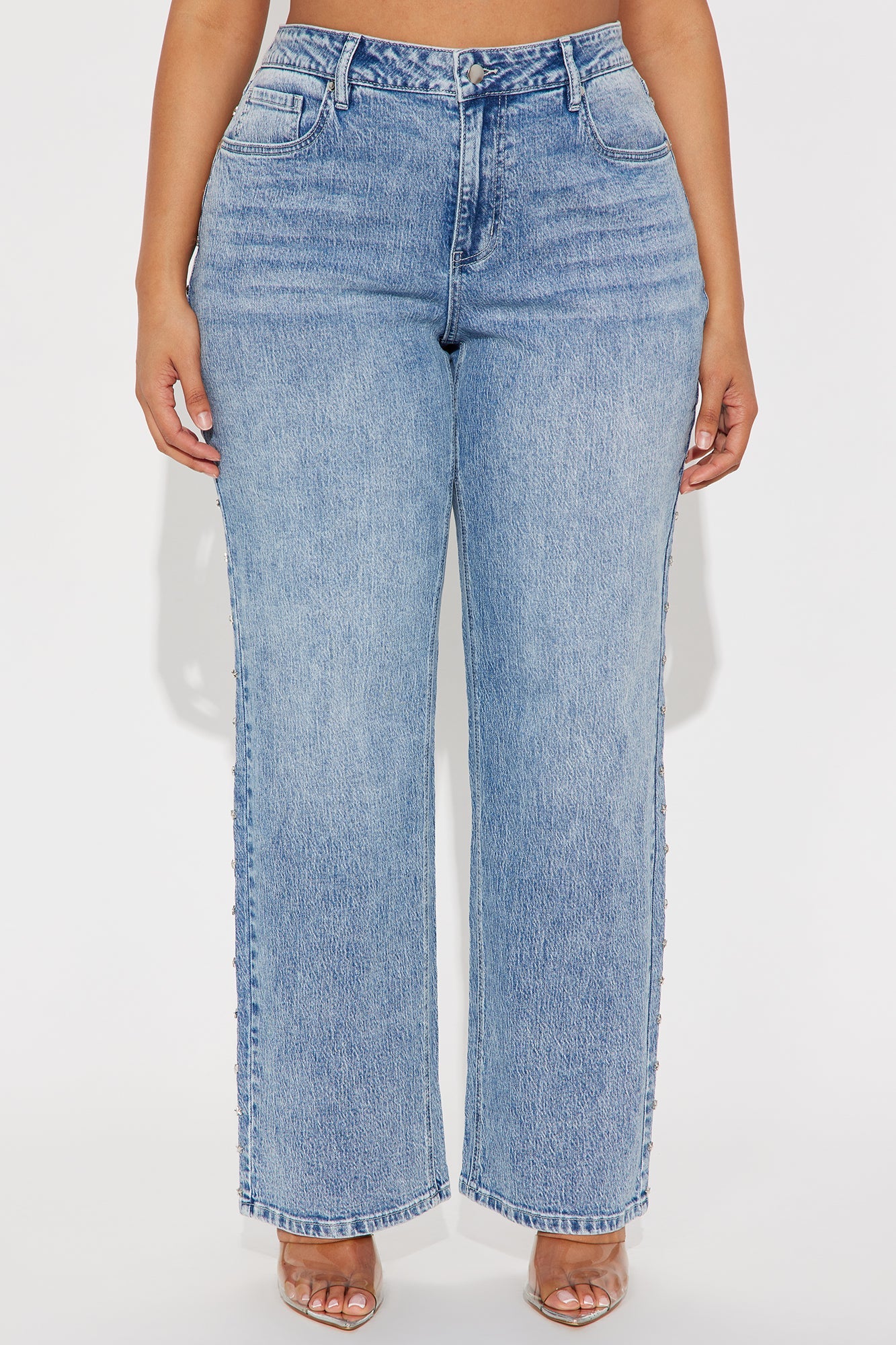 Shining Star Embellished Straight Leg Jean - Medium Wash