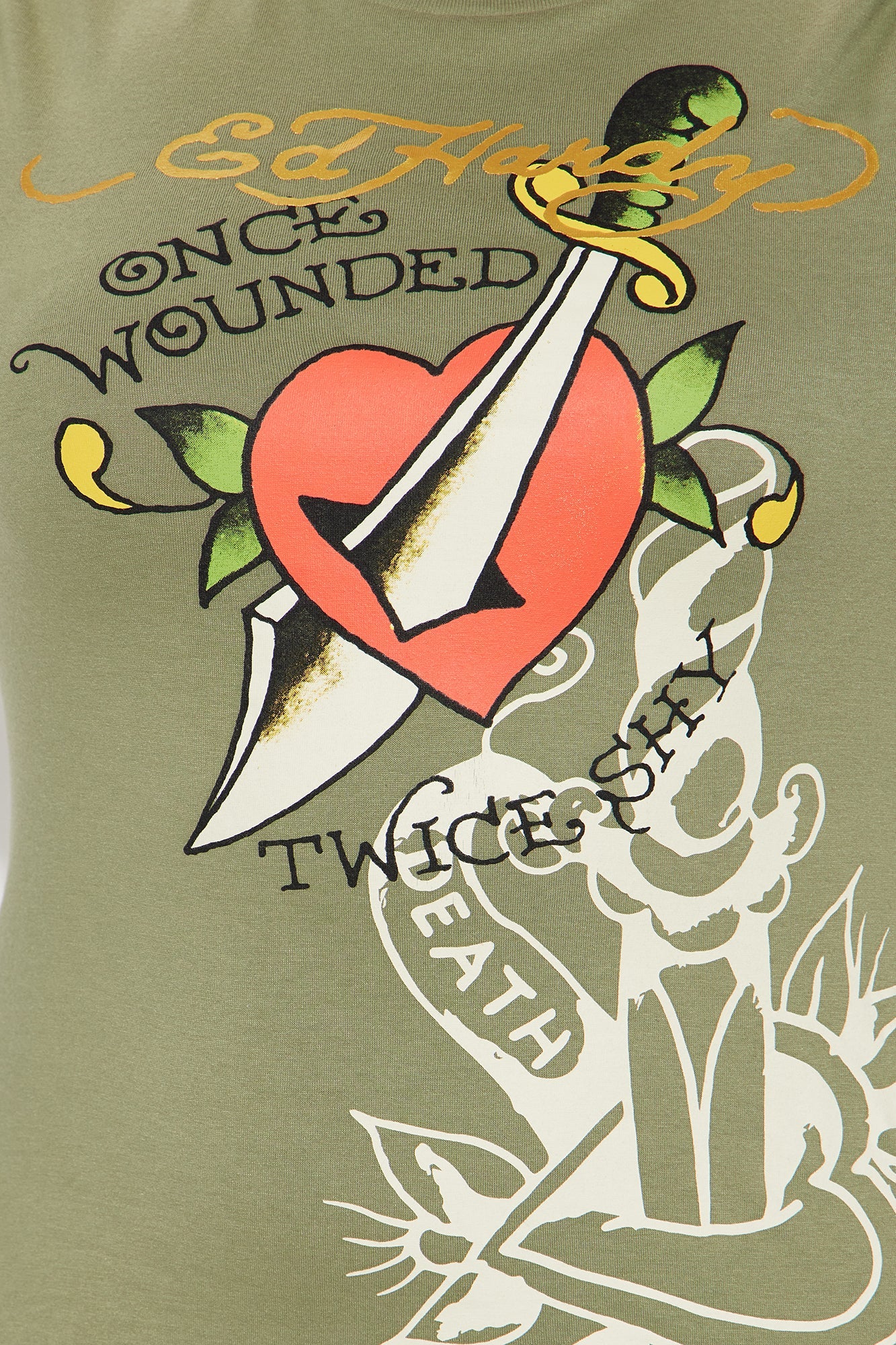 Ed Hardy Dagger Heart Long Sleeve Mini Dress - Olive