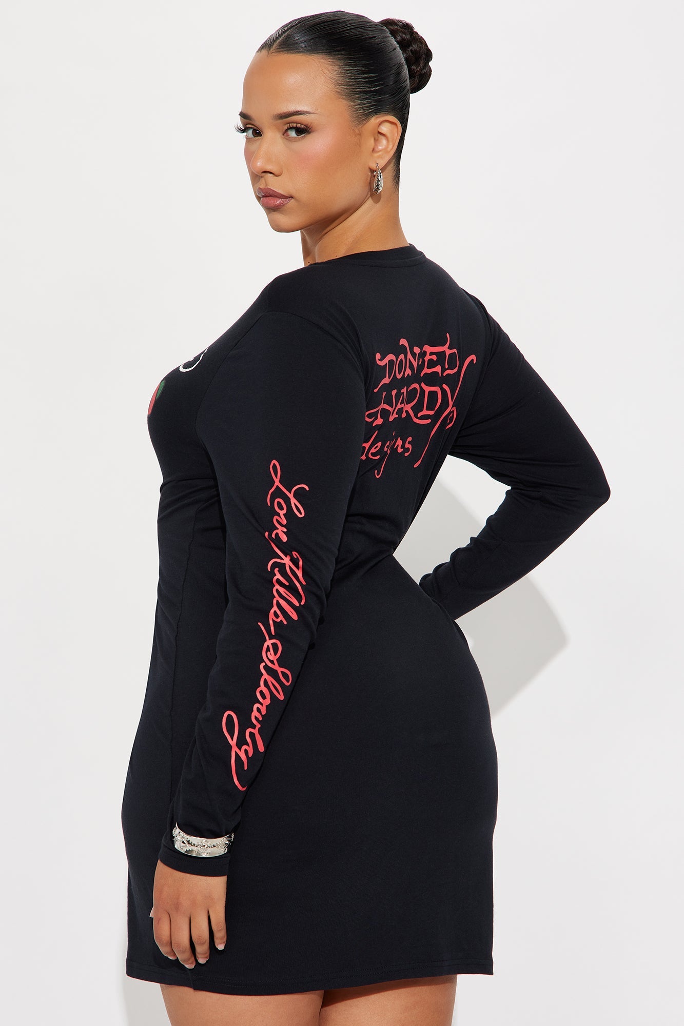 Ed Hardy Honor Dagger Long Sleeve Mini Dress - Black