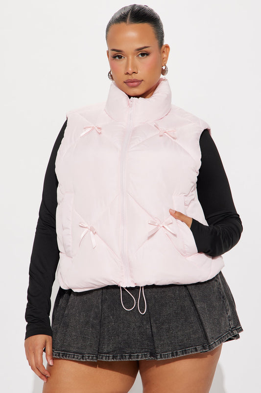 Cuteness Overload Bow Nylon Puffer Vest - Pink