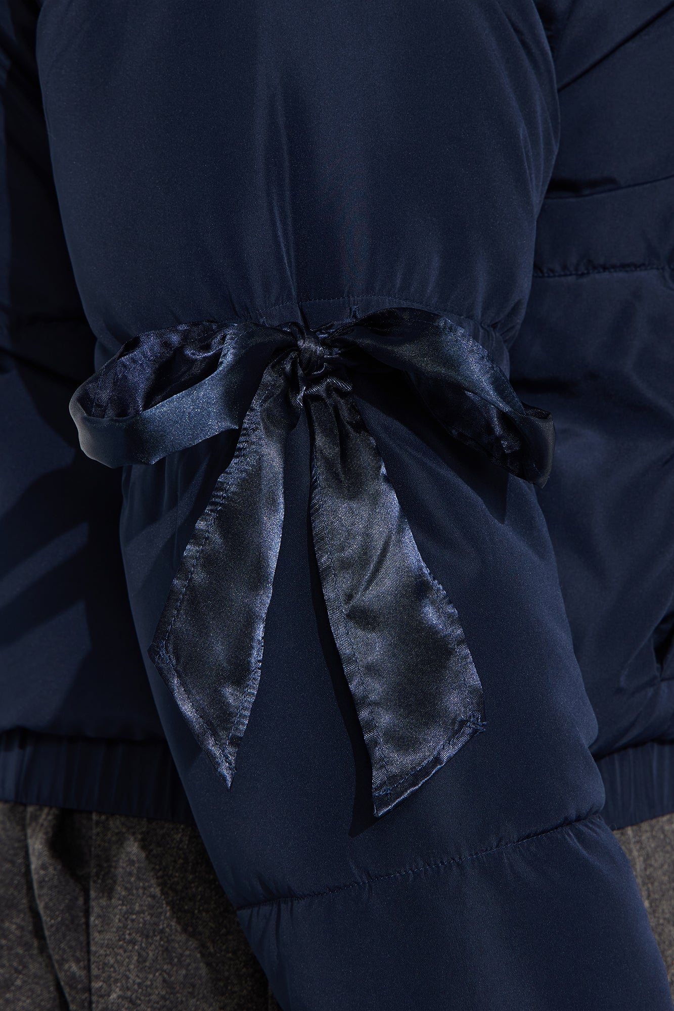 Coquette Touch Bow Puffer Jacket - Navy
