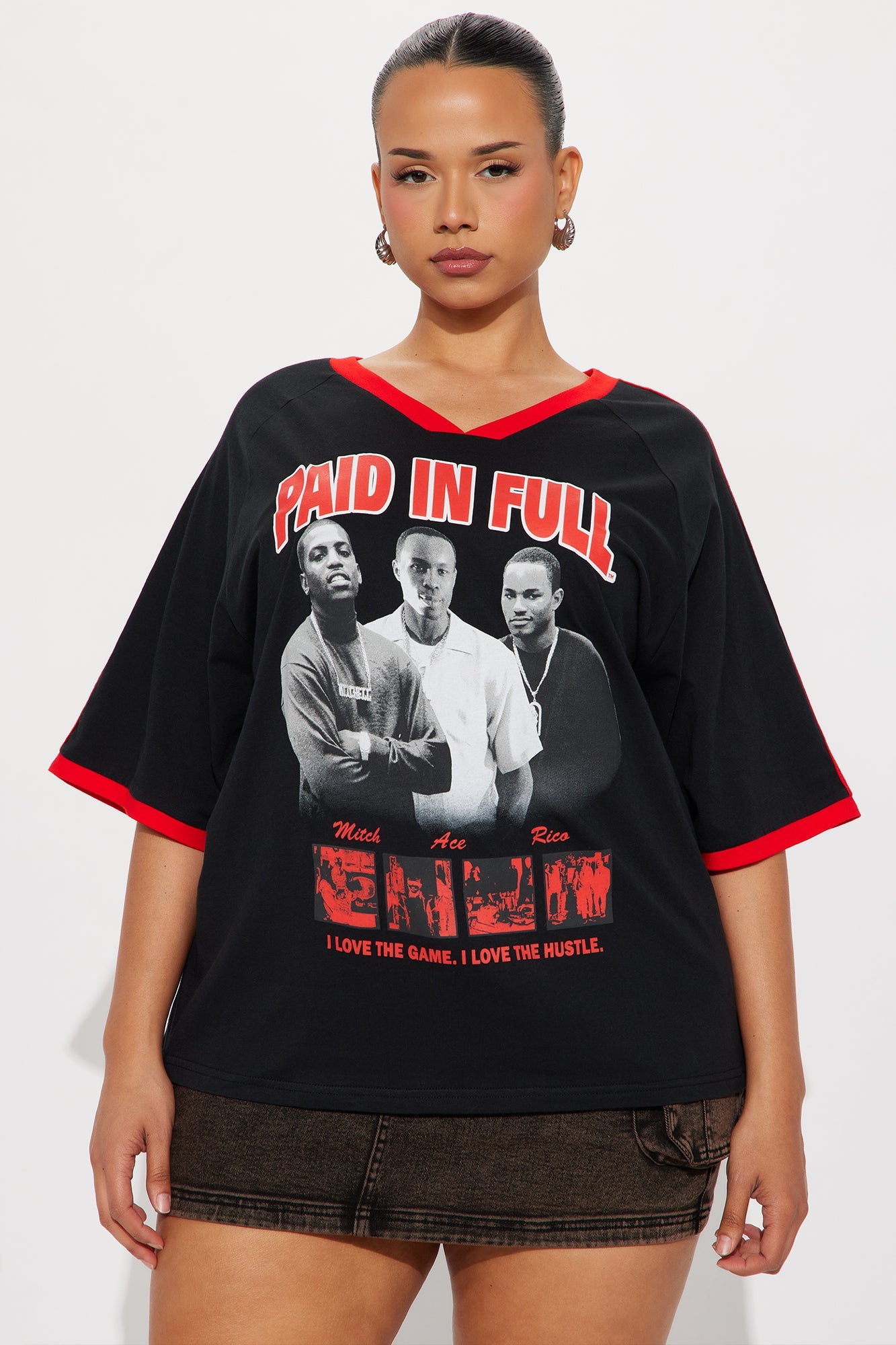 Paid In Full Oversized VNeck Tee - Black