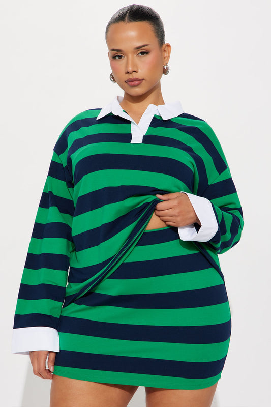 Lindsay Striped Oversized Polo Skirt Set - Hunter