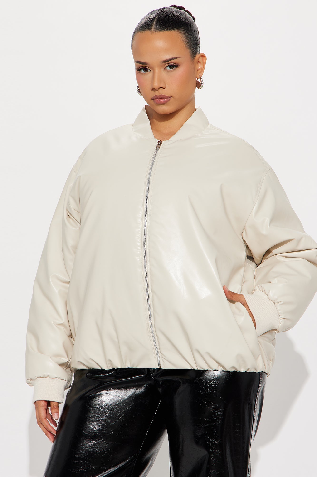 Gwen Faux Leather Puffer - Stone