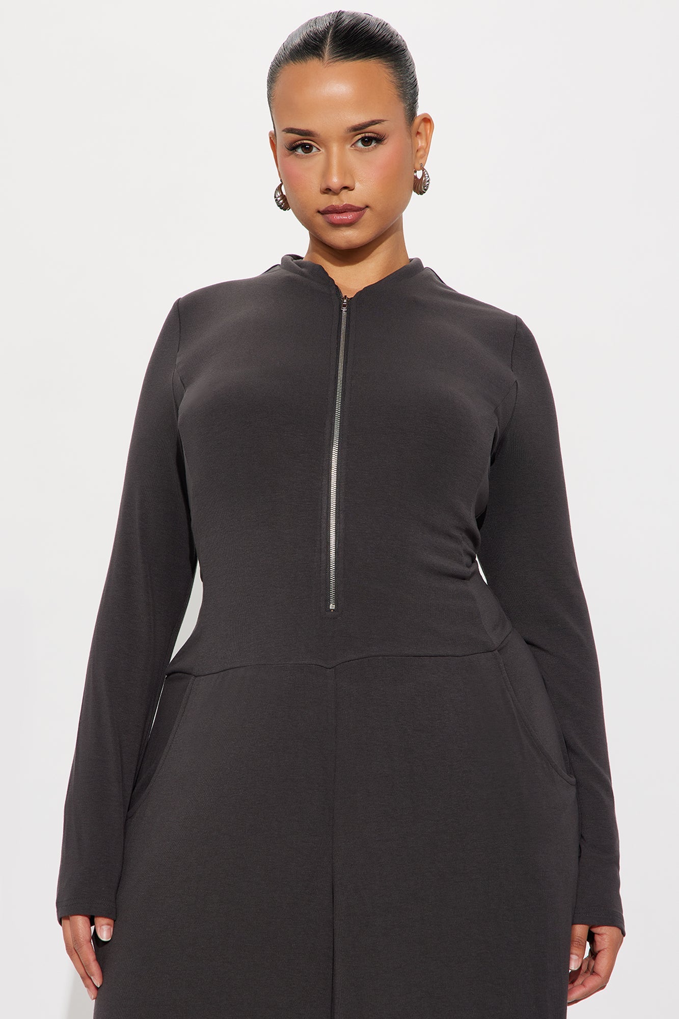 Catching The Vibes Balloon Wide Leg Jumpsuit - Charcoal