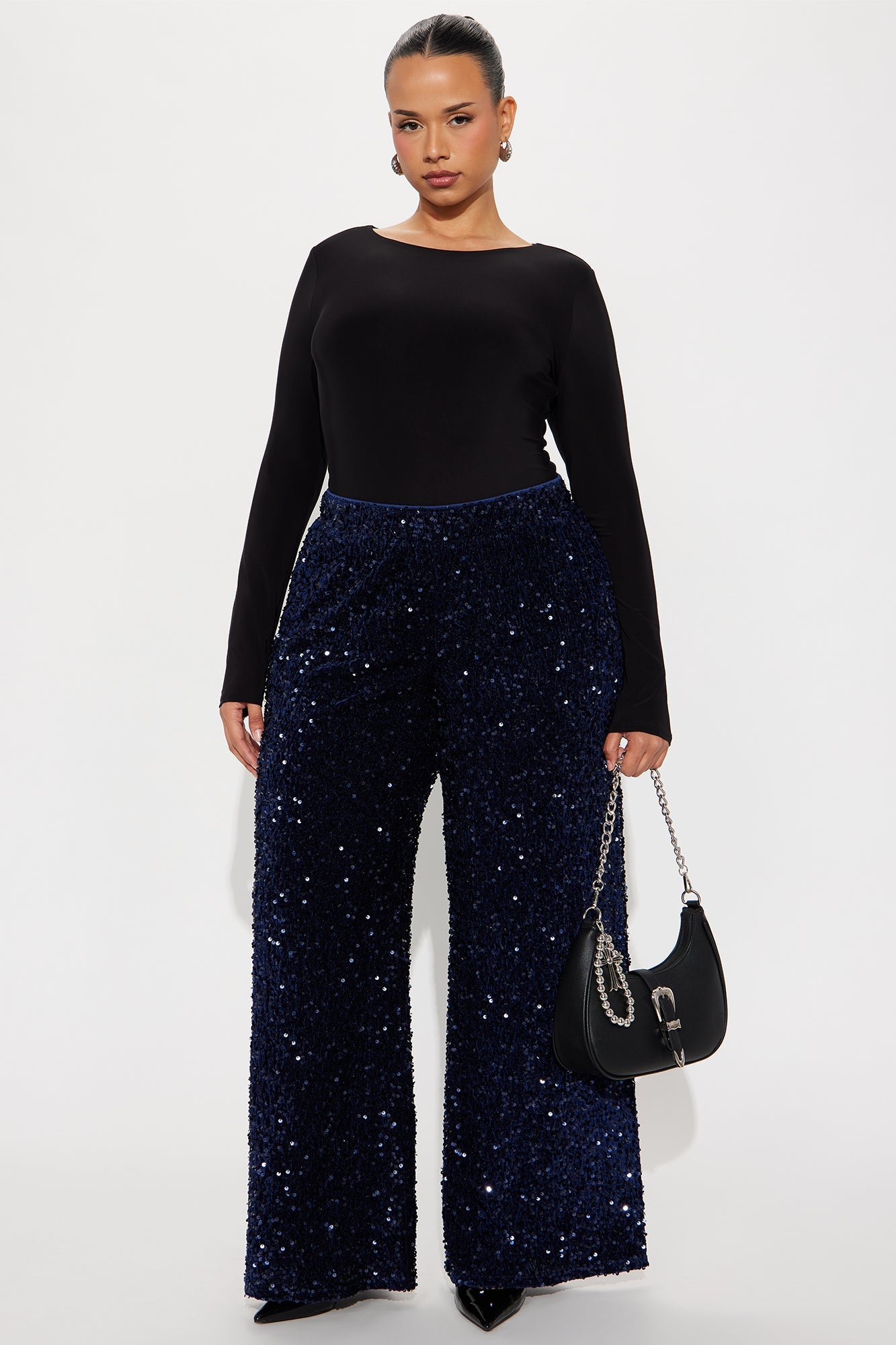 Aria Sequin Wide Leg Pant 32″ - Midnight Blue