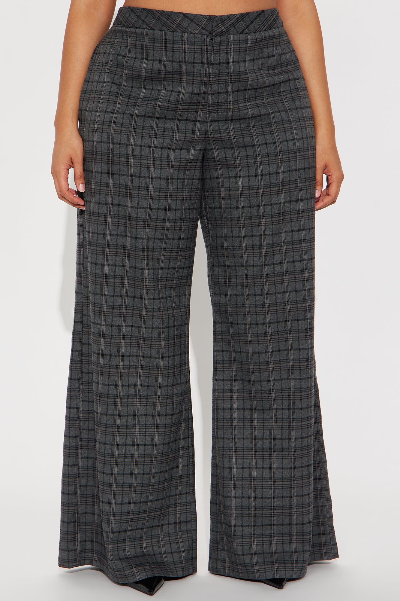Brienne Plaid Wide Leg Trouser Pant 33 - Grey/combo