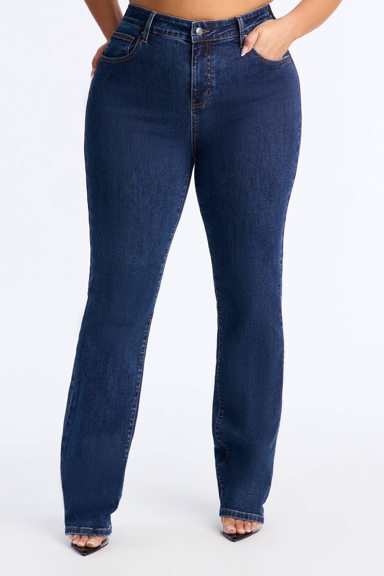 Set The Scene Stretch Stacked Straight Leg Jeans - Dark Wash