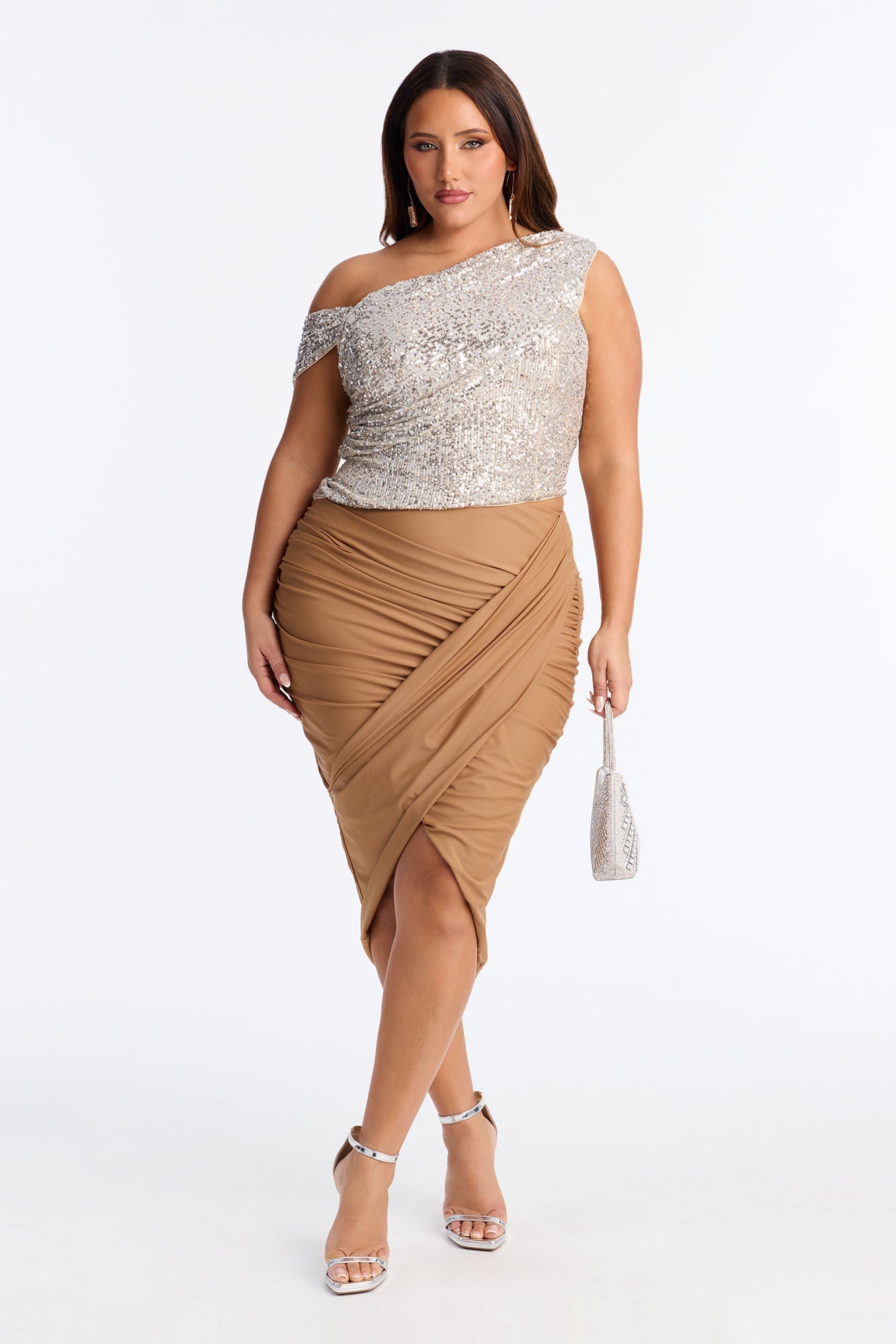 After Party One Shoulder Sequin Corset - Beige