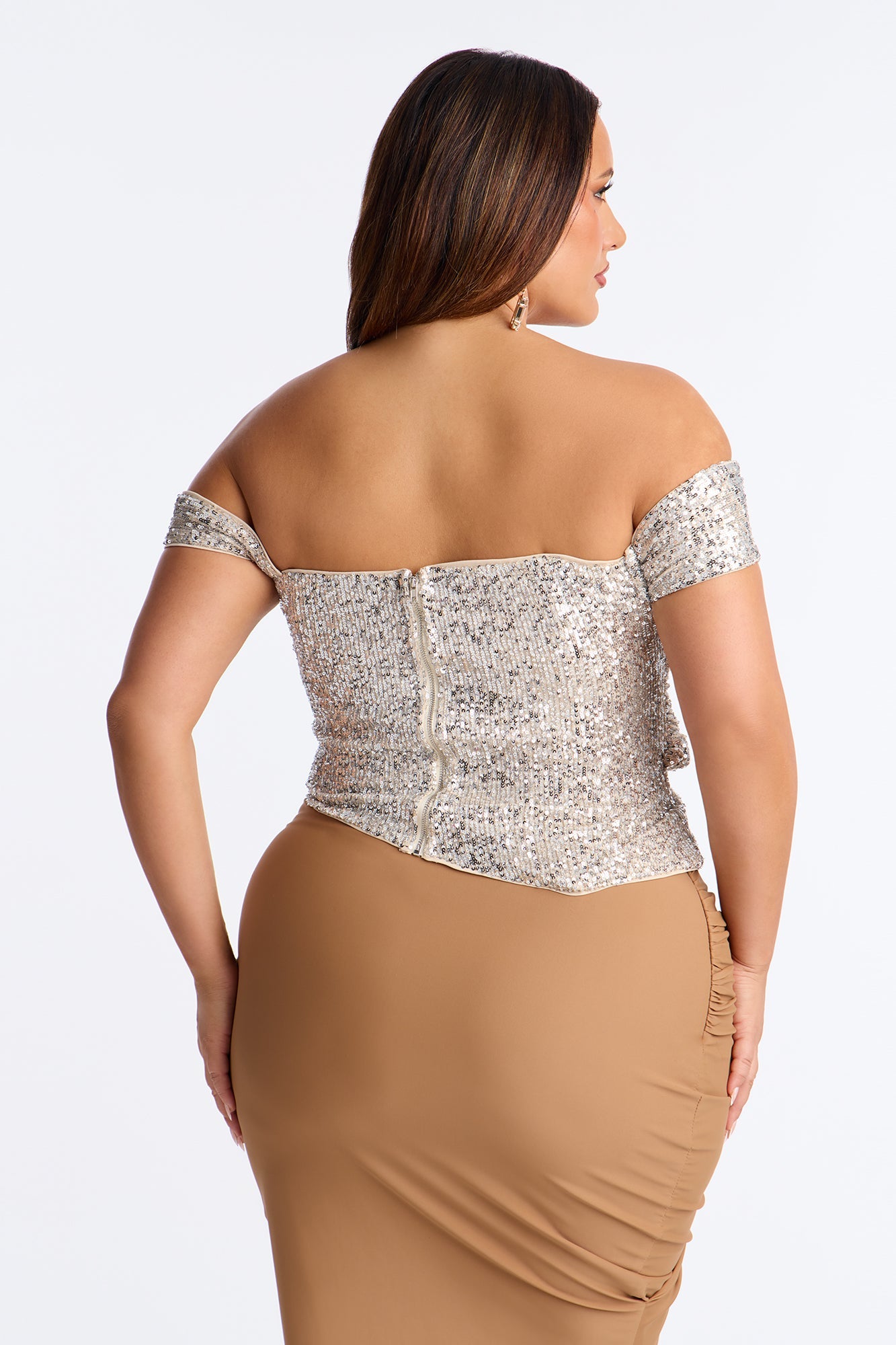 After Party One Shoulder Sequin Corset - Beige