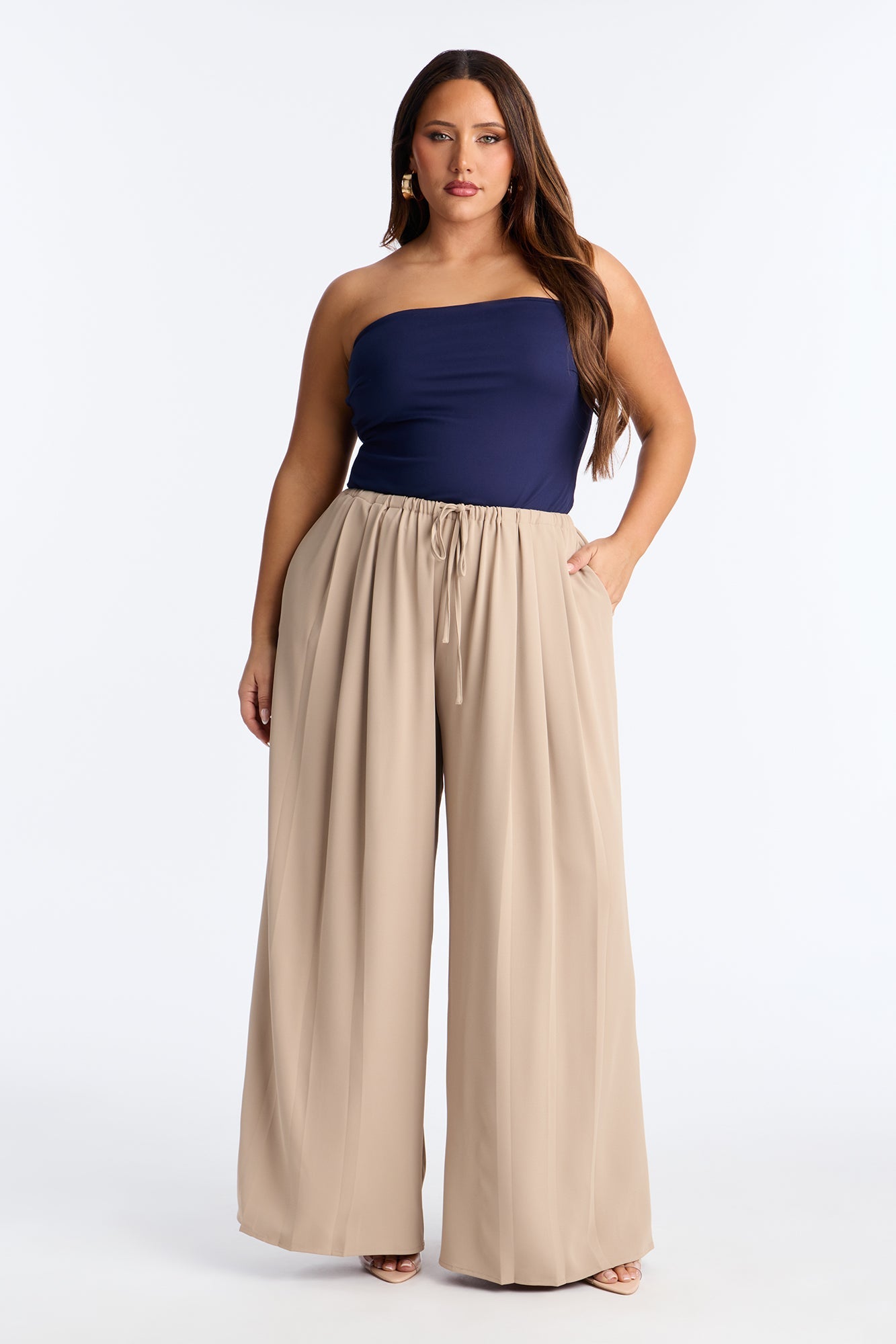 Cara Mid Rise Wide Leg Pant 32″ - Taupe