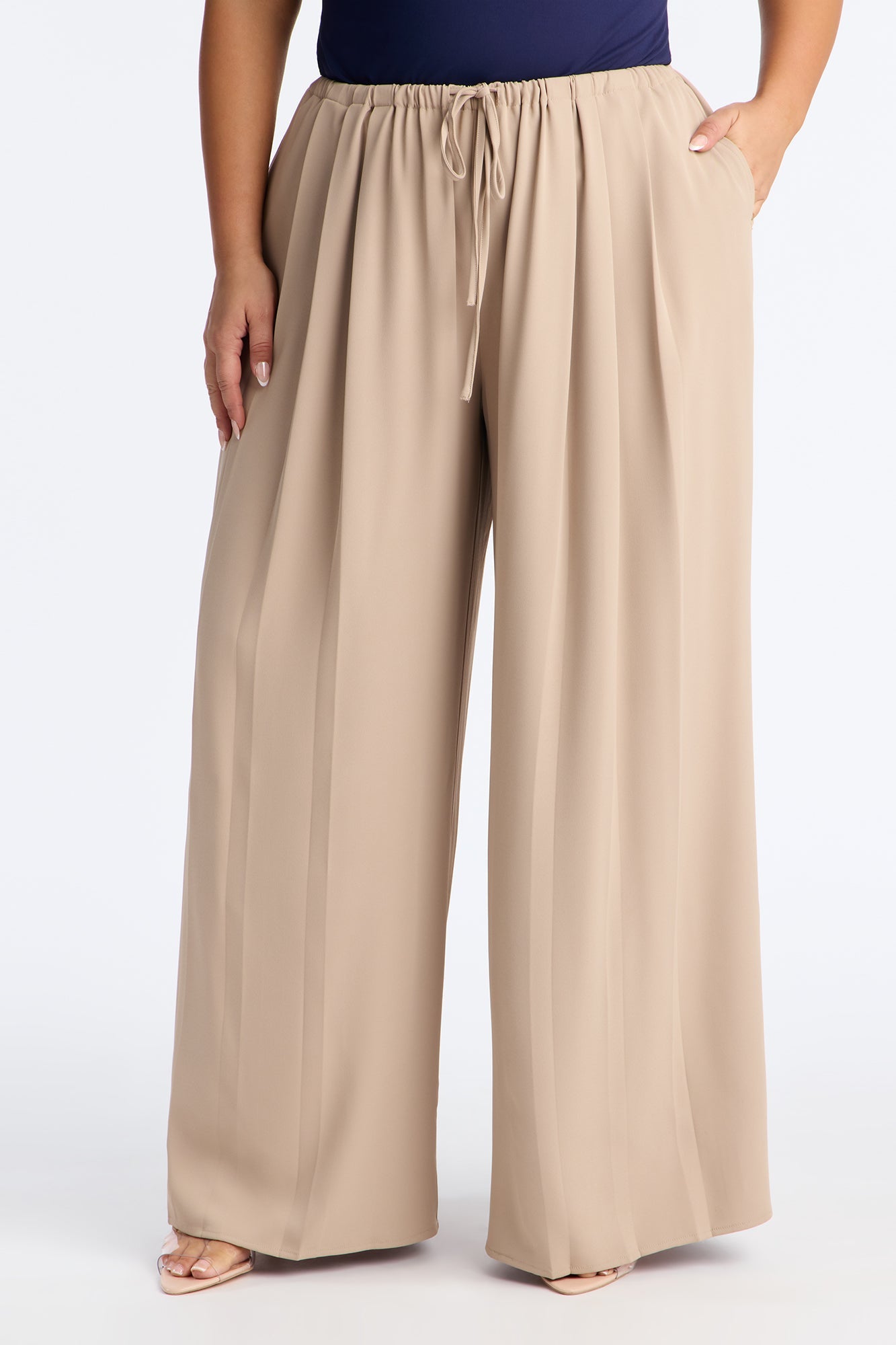 Cara Mid Rise Wide Leg Pant 32″ - Taupe