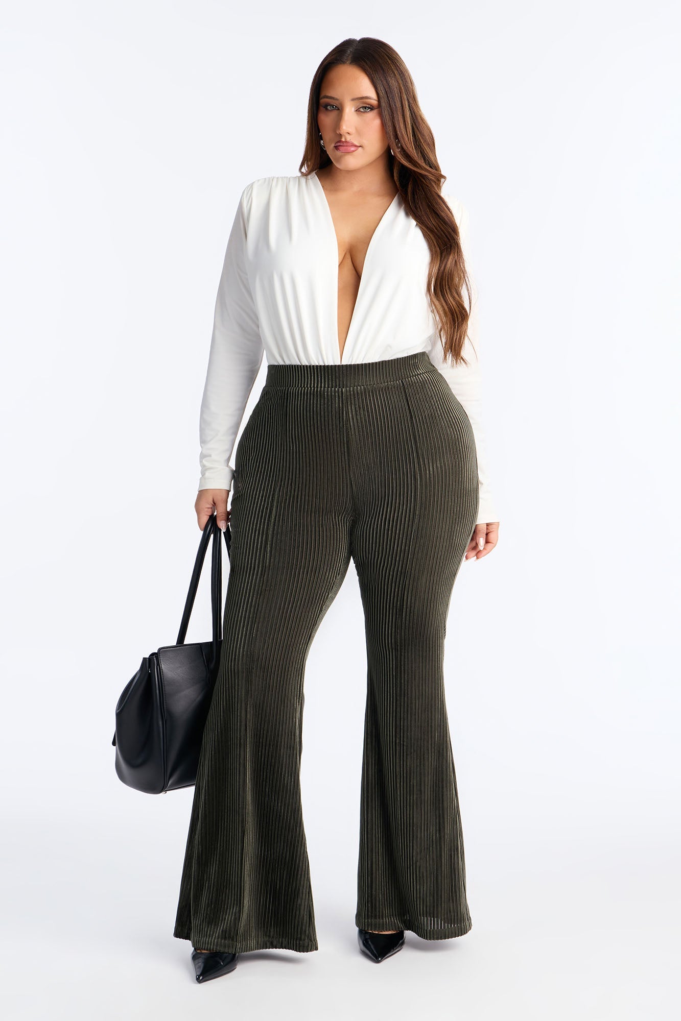 Imani Velvet Pinstripe Flare Pant 33″ - Olive