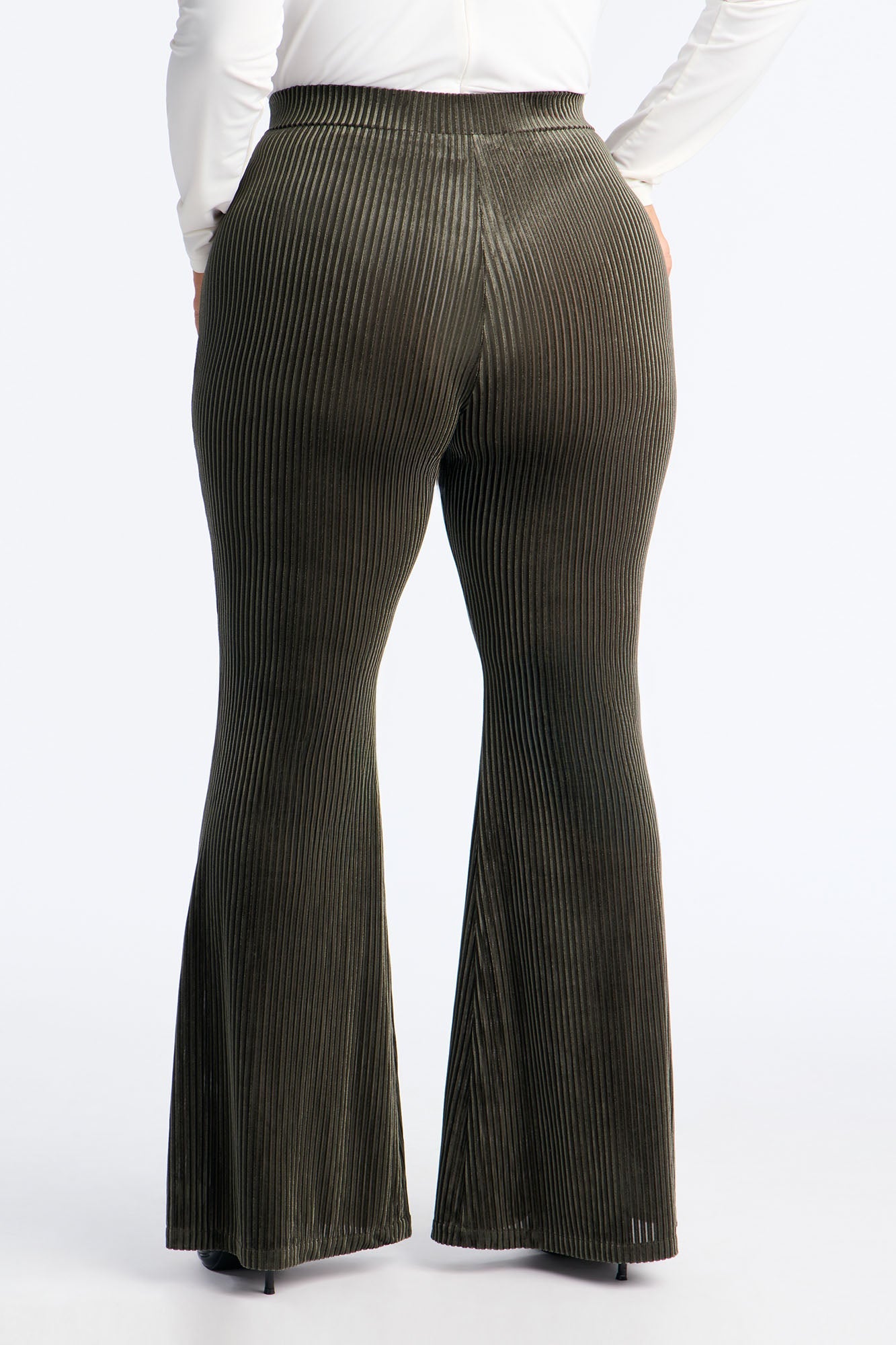 Imani Velvet Pinstripe Flare Pant 33″ - Olive