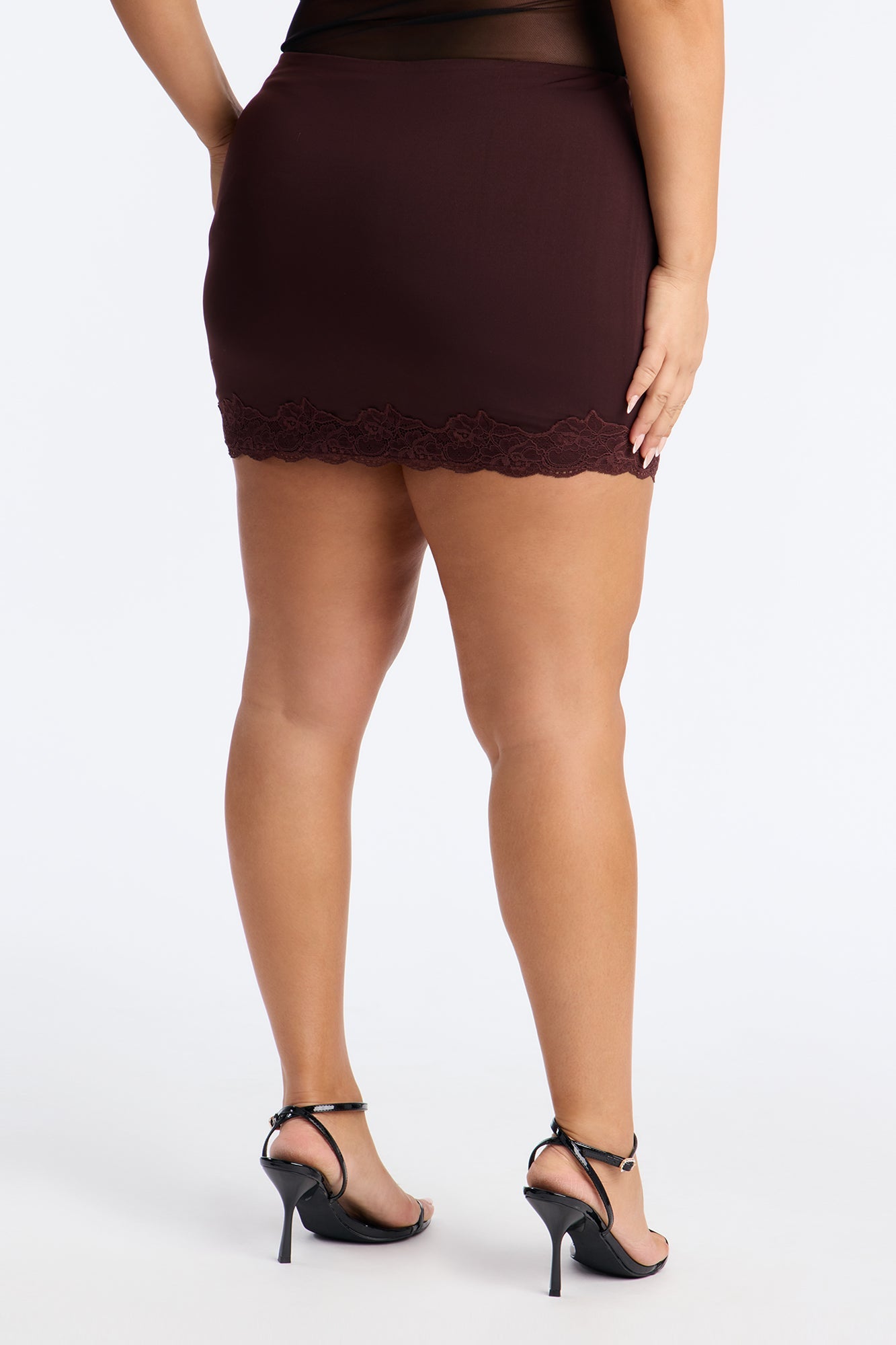 Juliette Lace Trim Micro Mini Skirt - Chocolate