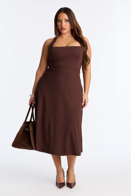Alena Halter Midi Dress - Chocolate