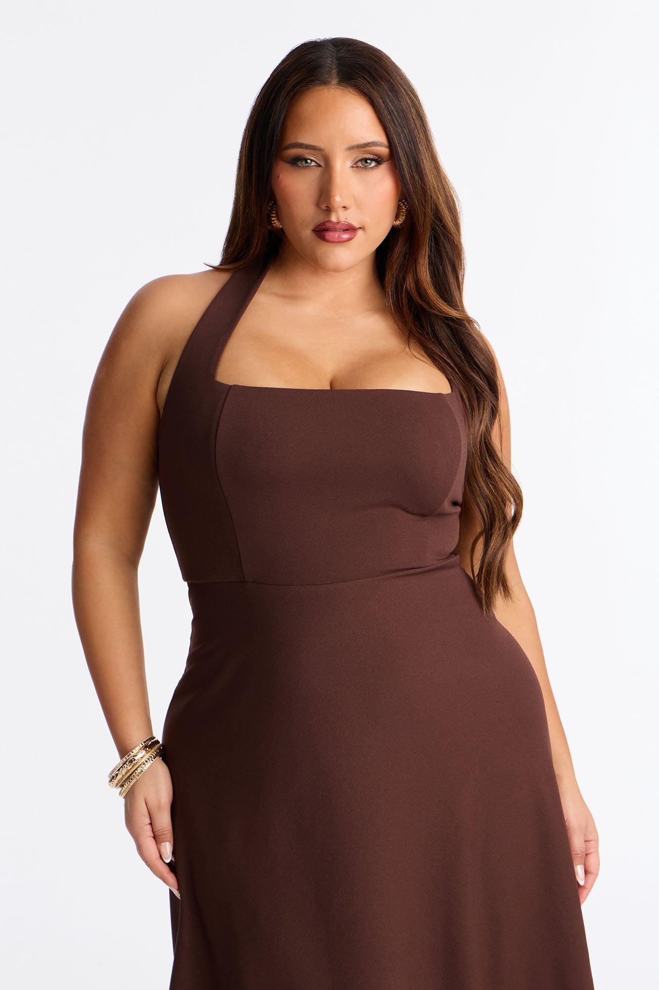 Alena Halter Midi Dress - Chocolate