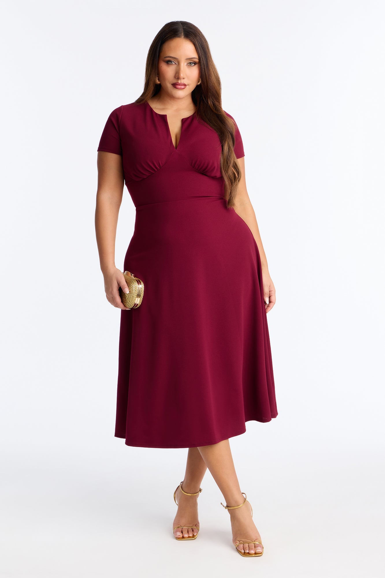 Charolette Short Sleeve Midi Dress - Burgundy
