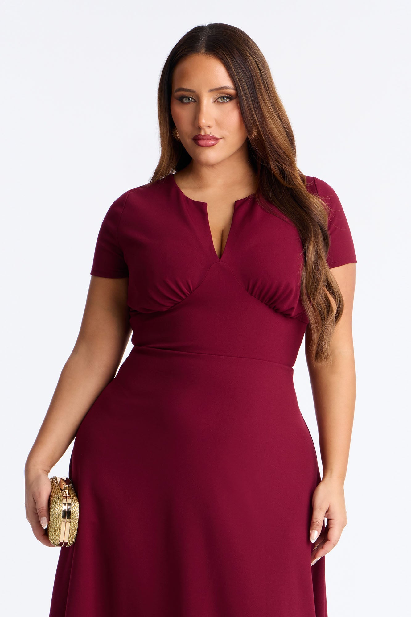 Charolette Short Sleeve Midi Dress - Burgundy