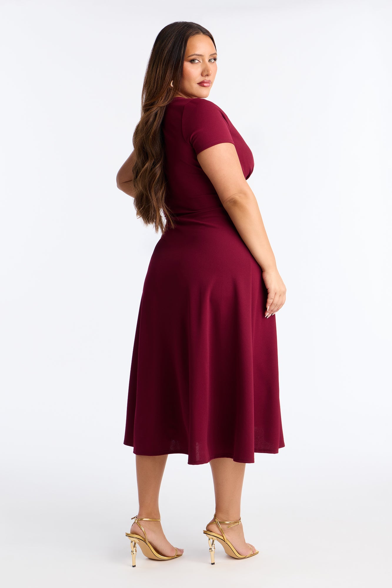 Charolette Short Sleeve Midi Dress - Burgundy