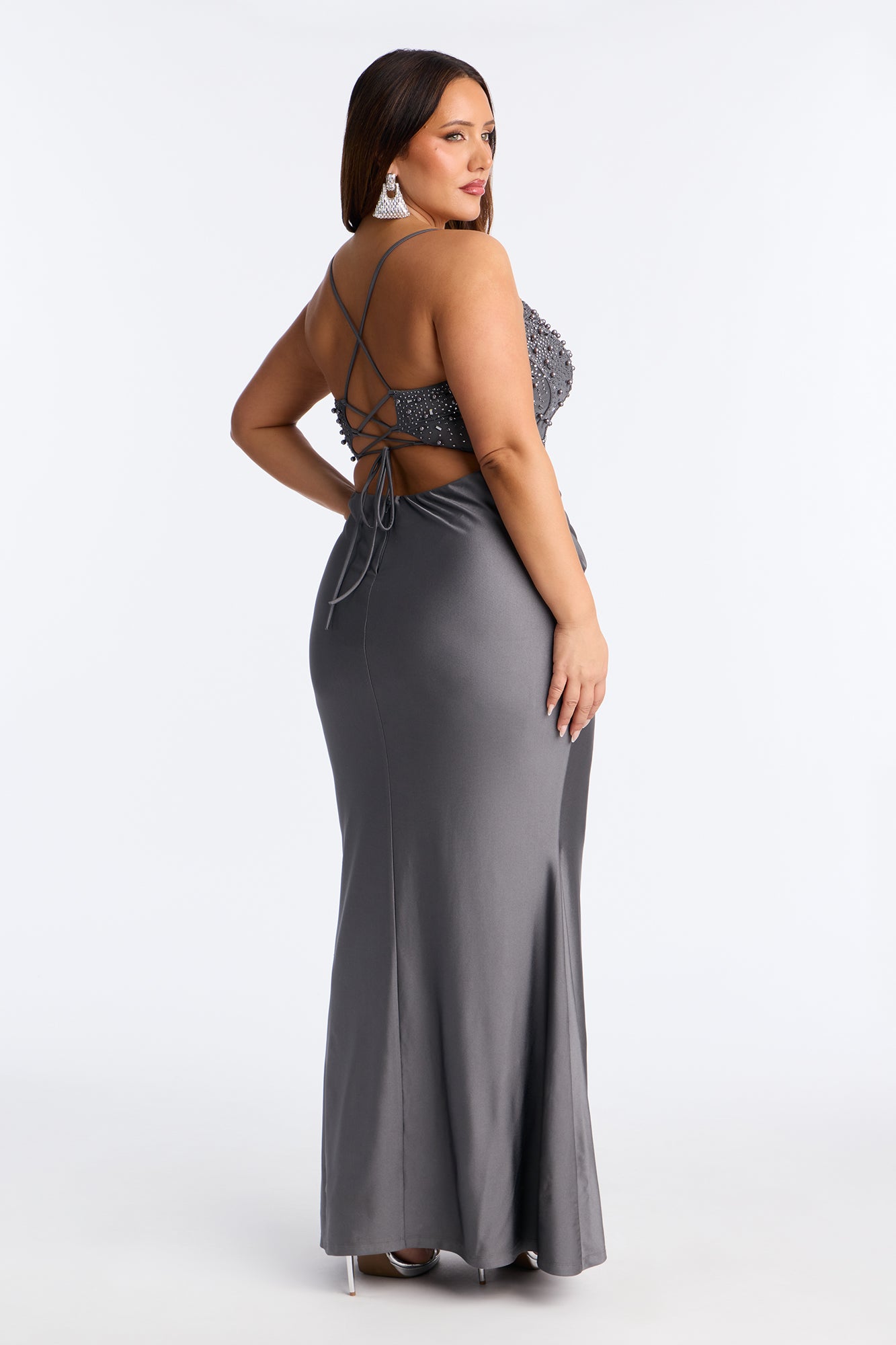 Players Charm Embellished Maxi Gown - Grey