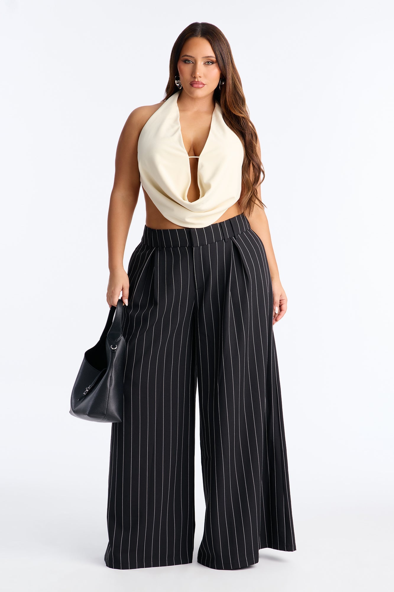 Felicity Pinstripe Wide Leg Trouser Pant 33″ - Black/combo