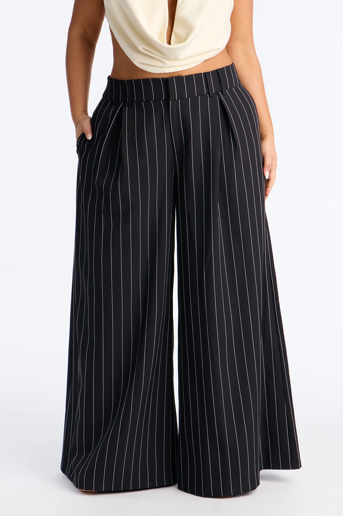 Felicity Pinstripe Wide Leg Trouser Pant 33″ - Black/combo