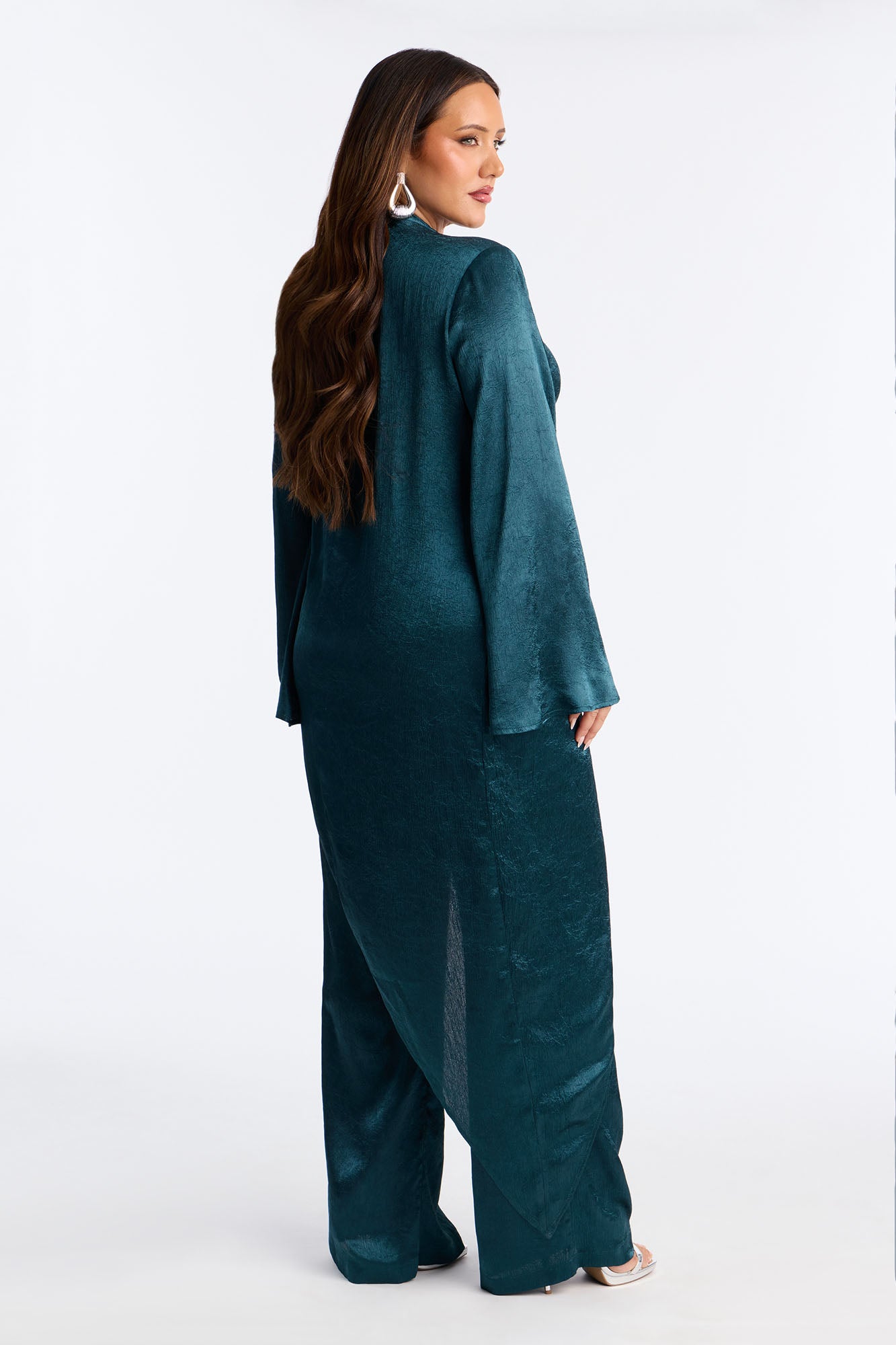Clara Asymmetrical Satin Pant Set - Teal