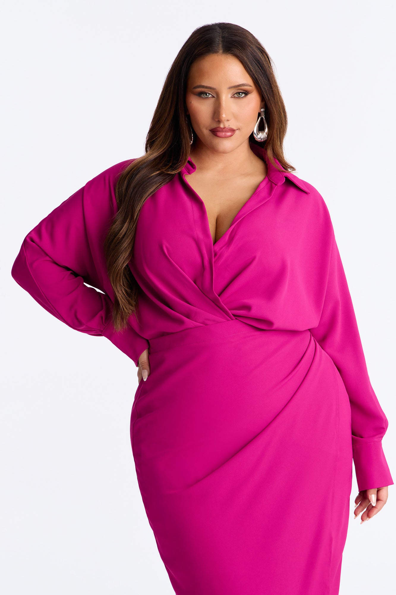 Giada Wrap Shirt Midi Dress - Magenta