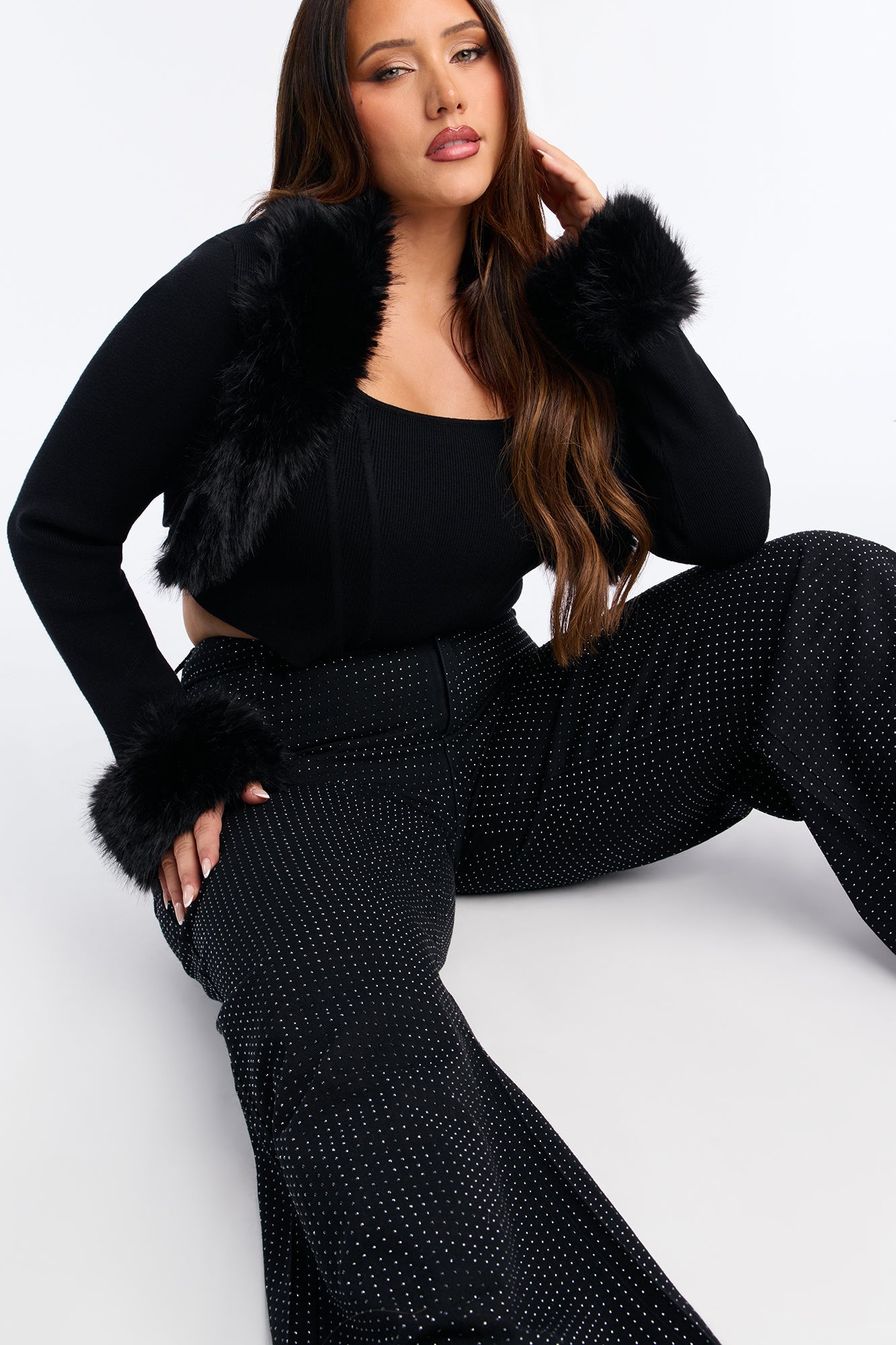 Fashion And Fame Rhinestone Wide Leg Jeans - Black