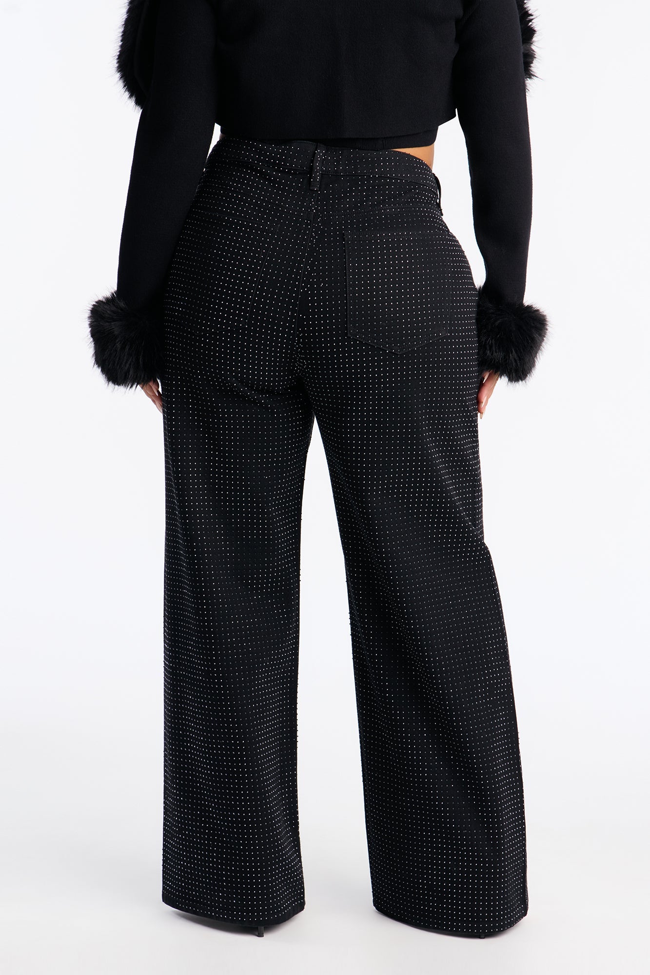 Fashion And Fame Rhinestone Wide Leg Jeans - Black