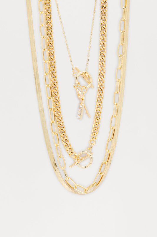 Locked And Loved Layered Necklace - Gold