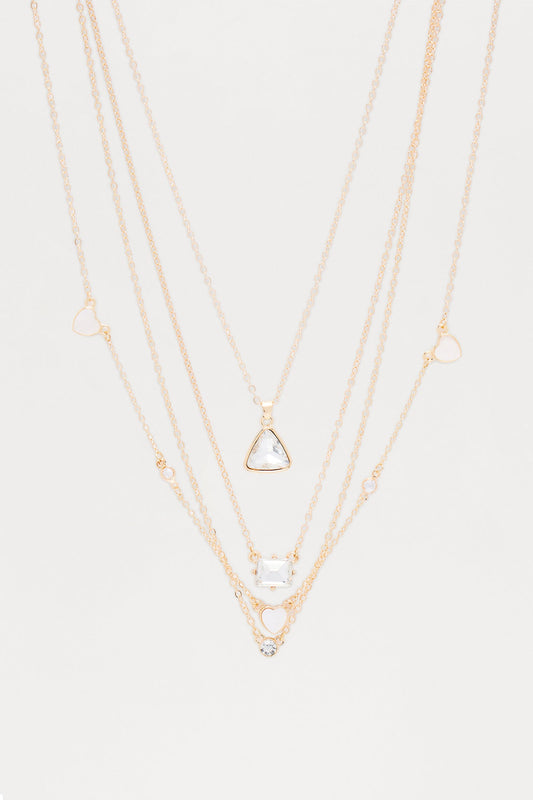 Warm Thoughts Layered Necklace - Gold/Clear