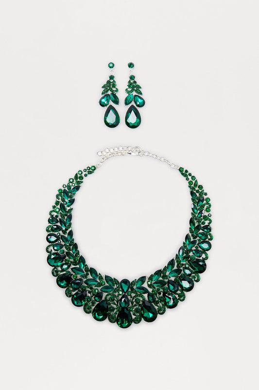 The Social Sparkle Rhinestone Necklace And Earring Set - Green
