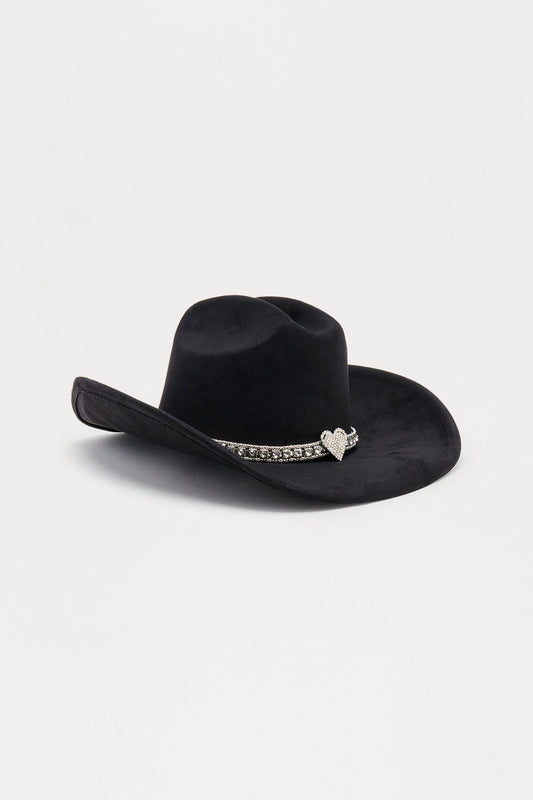 Cowboy's Heart Faux Suede Cowboy Hat - Black